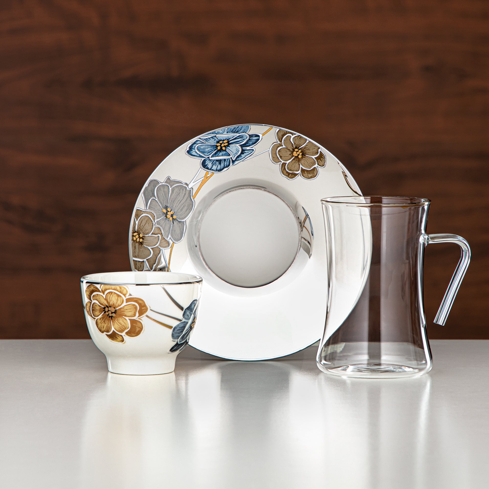 طقم ترمس وشاي المرجان ABS فضي وذهبي 20 قطعة (GOK-S-S-G + 18PCS-12256-1) – تقديم أنيق | رمضان والتجمعات