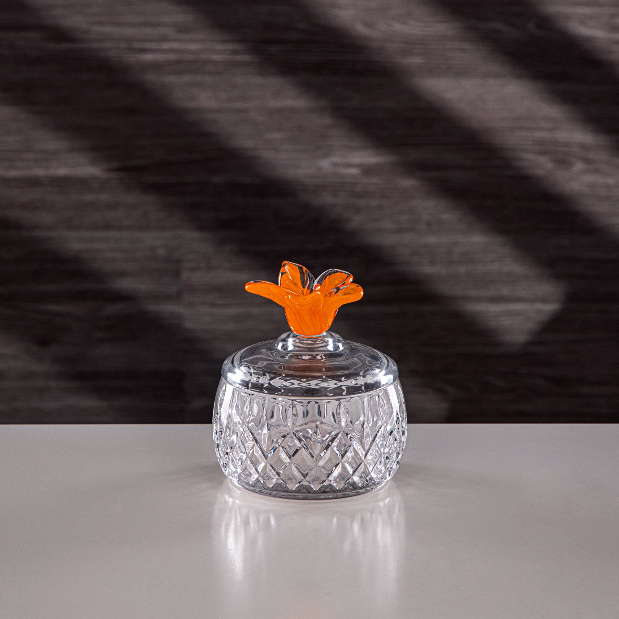 Almarjan Sugar Bowl Glass Clear with Orange Flower