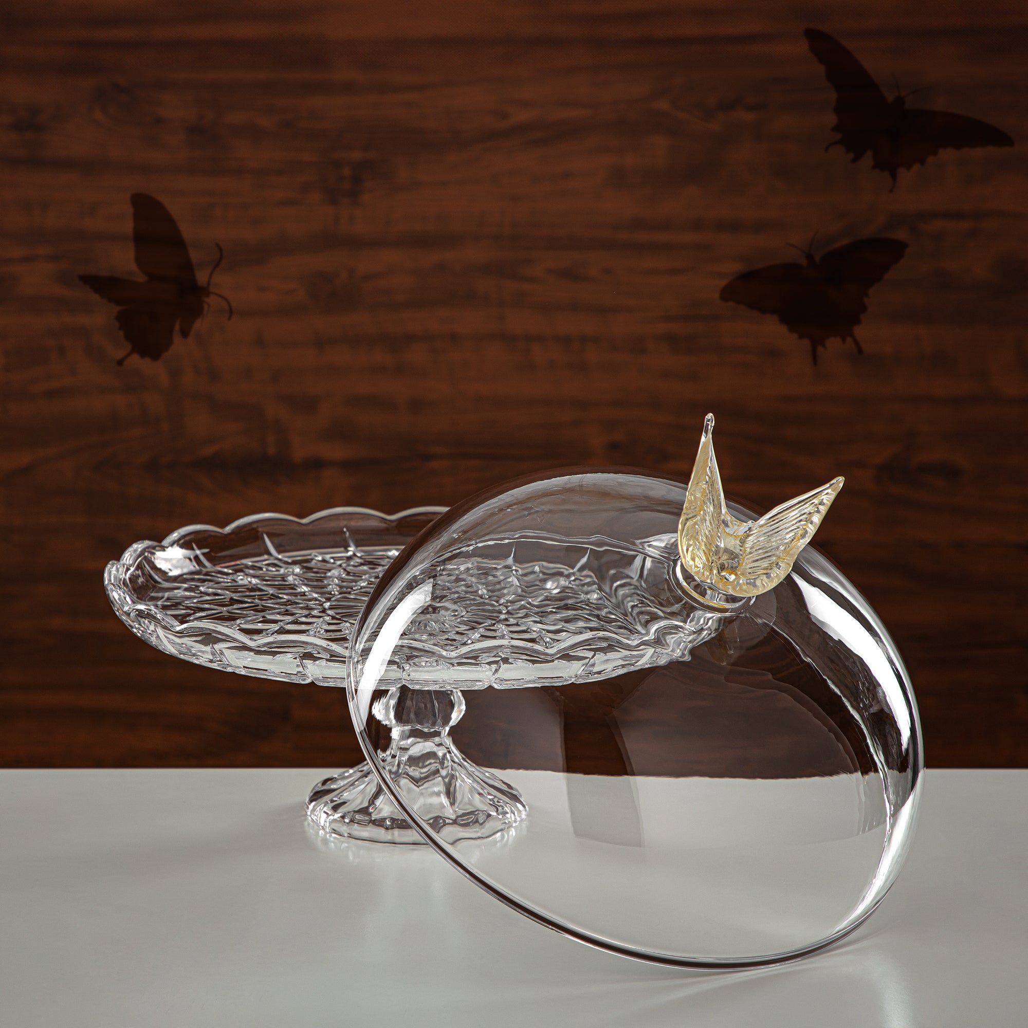 حامل كعك المرجان 31 سم زجاج شفاف وعسلي (41275-330FL-BA) قطع أنيقة للضيافة