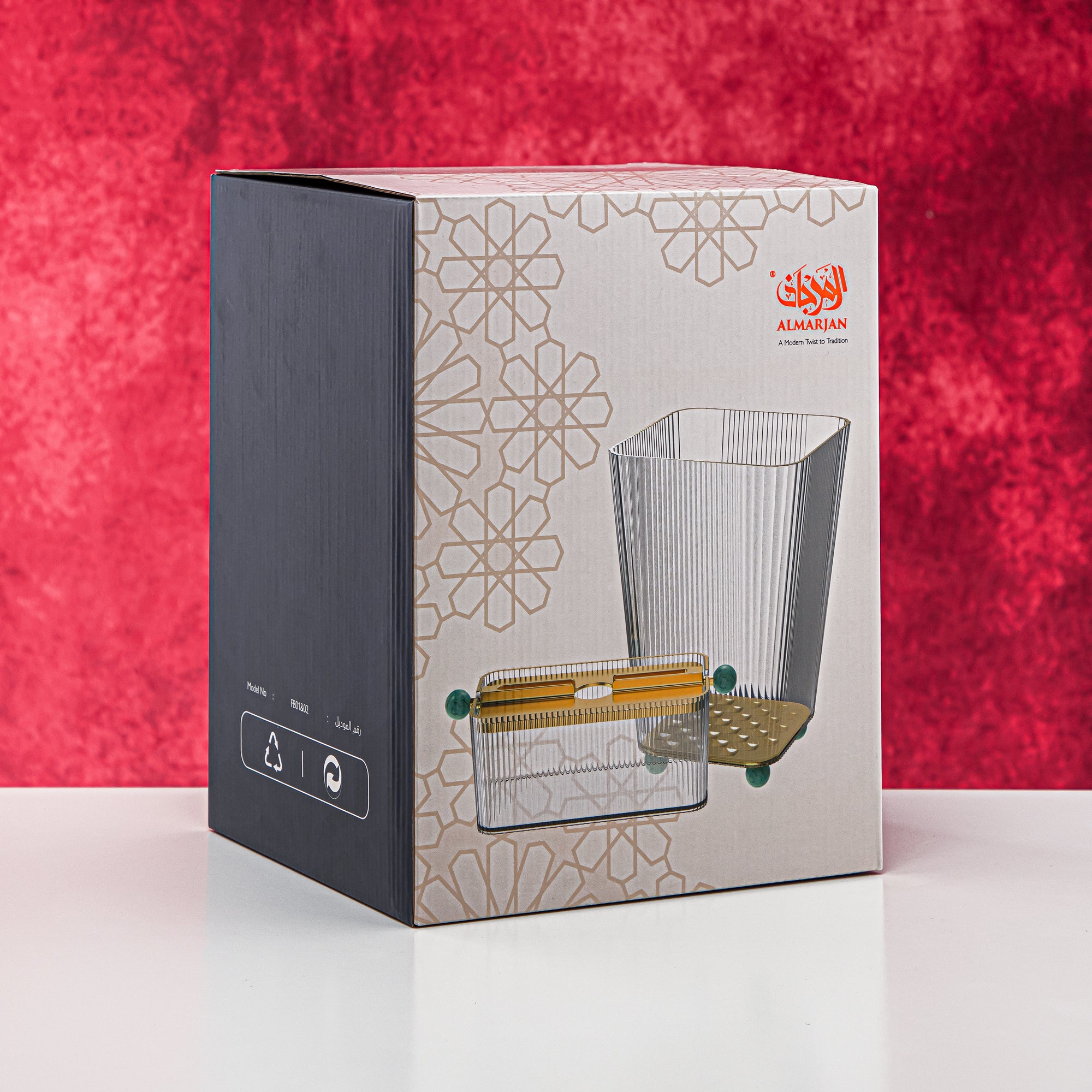 Almarjan 2 Pieces Acrylic Dustbin & Tissue Box Set - FB01/02 PIV/G