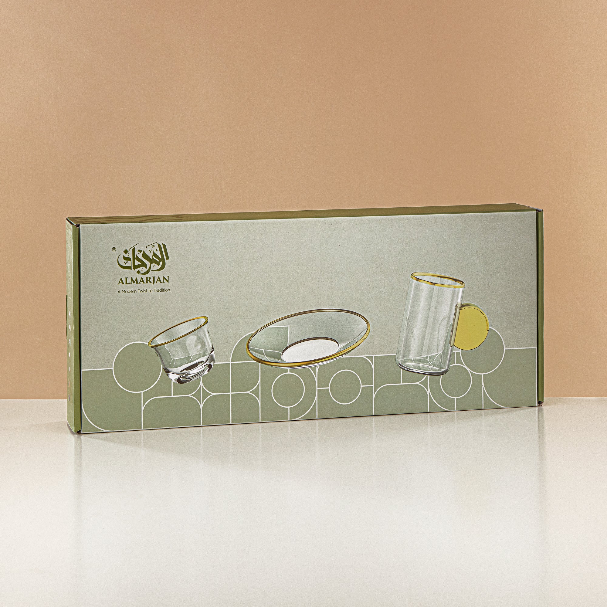 طقم شاي وقهوة المرجان 18 قطعة، زجاج، حافة ومقبض لون أزرق فاتح (FB808-18 ALLHB) - أواني تقديم أنيقة للشاي والقهوة