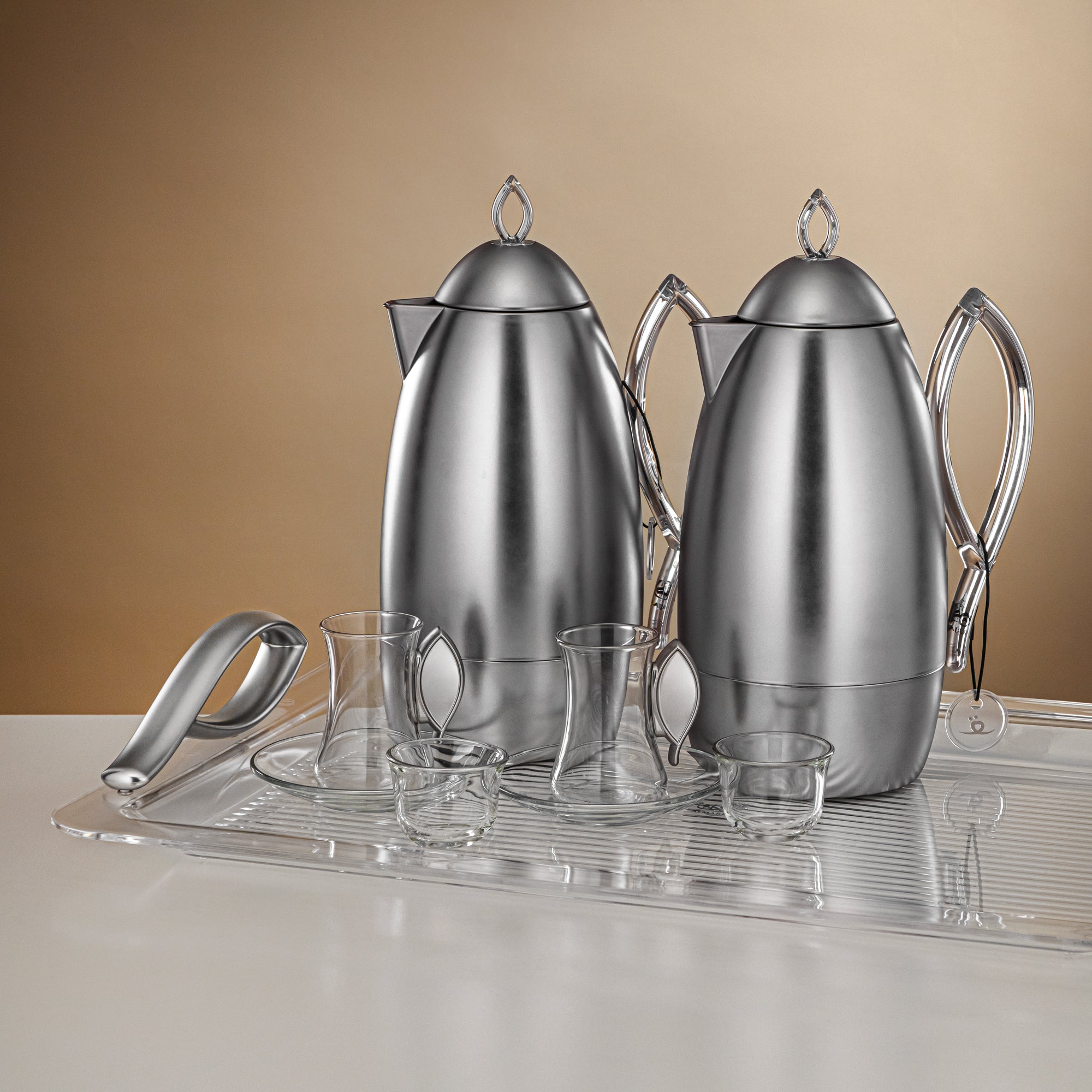 Almarjan Vacuum Flask Set 21-Piece Set matt nickel & transparent (FG212-21 MNI/TR)