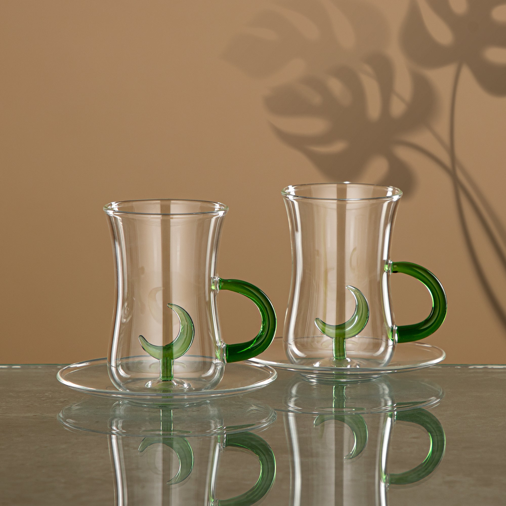 Almarjan Tea Set 6 Pieces, Borosilicate Glass, Clear & Green (GLS0010175) - Moonrise Collection