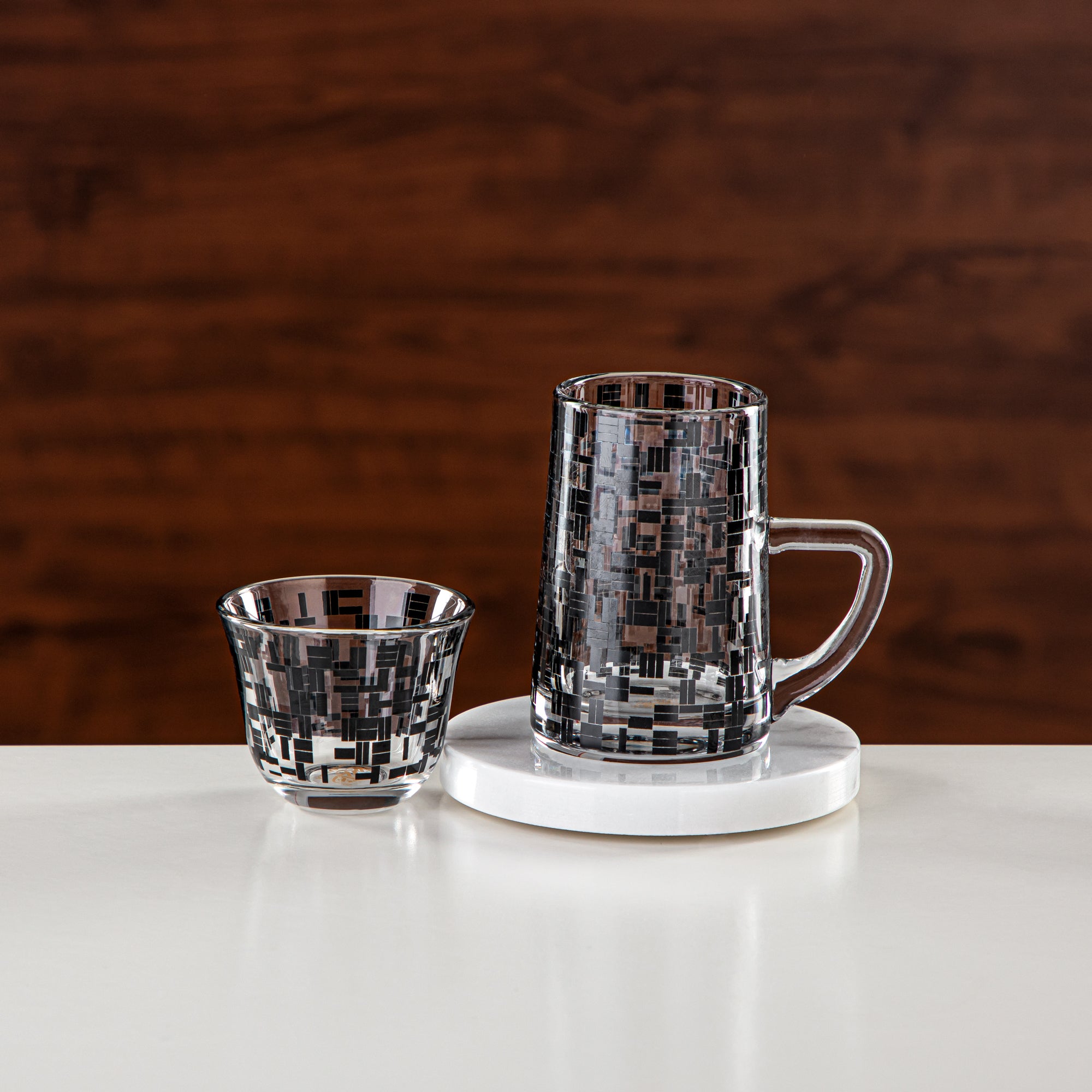 طقم شاي وقهوة المرجان 18 قطعة، زجاج، أسود ورخام (GLS2630067) - أدوات تقديم شيش