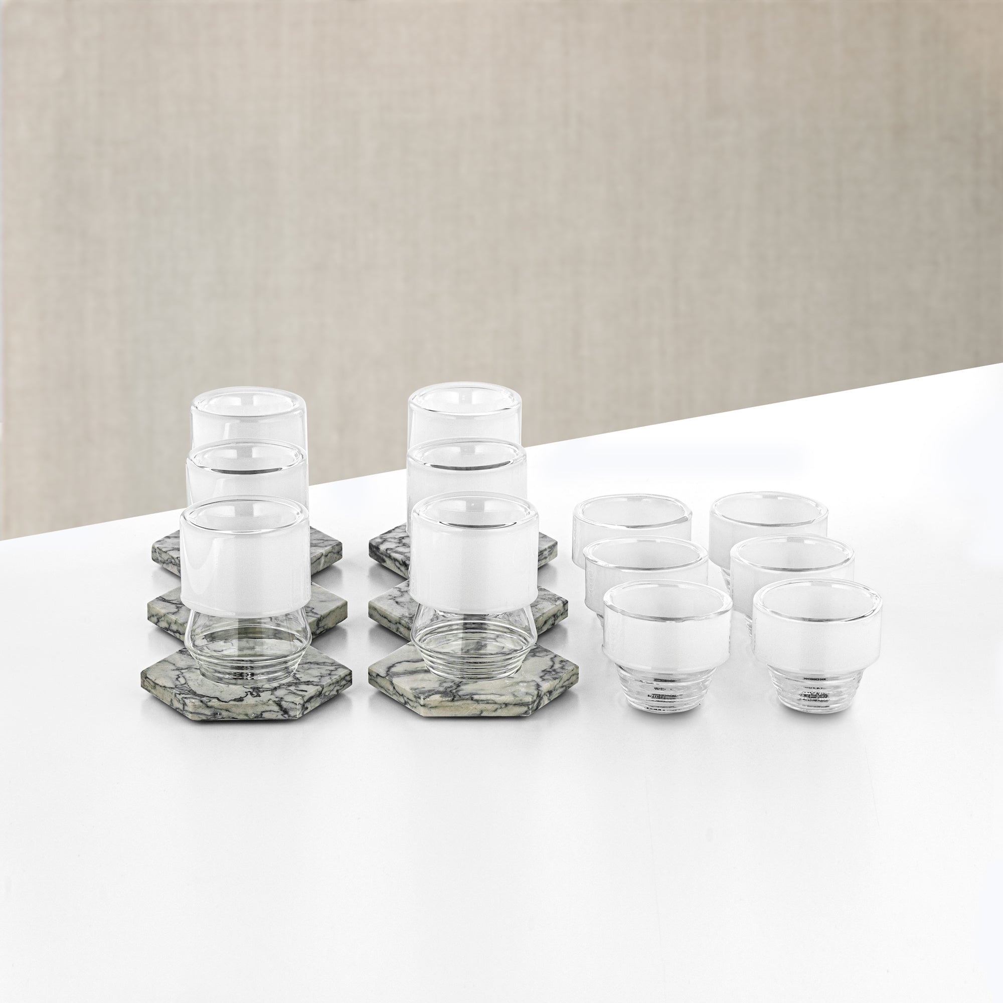 Almarjan Tea & Coffee Glass Set 18 Pieces Clear with Marble Saucers