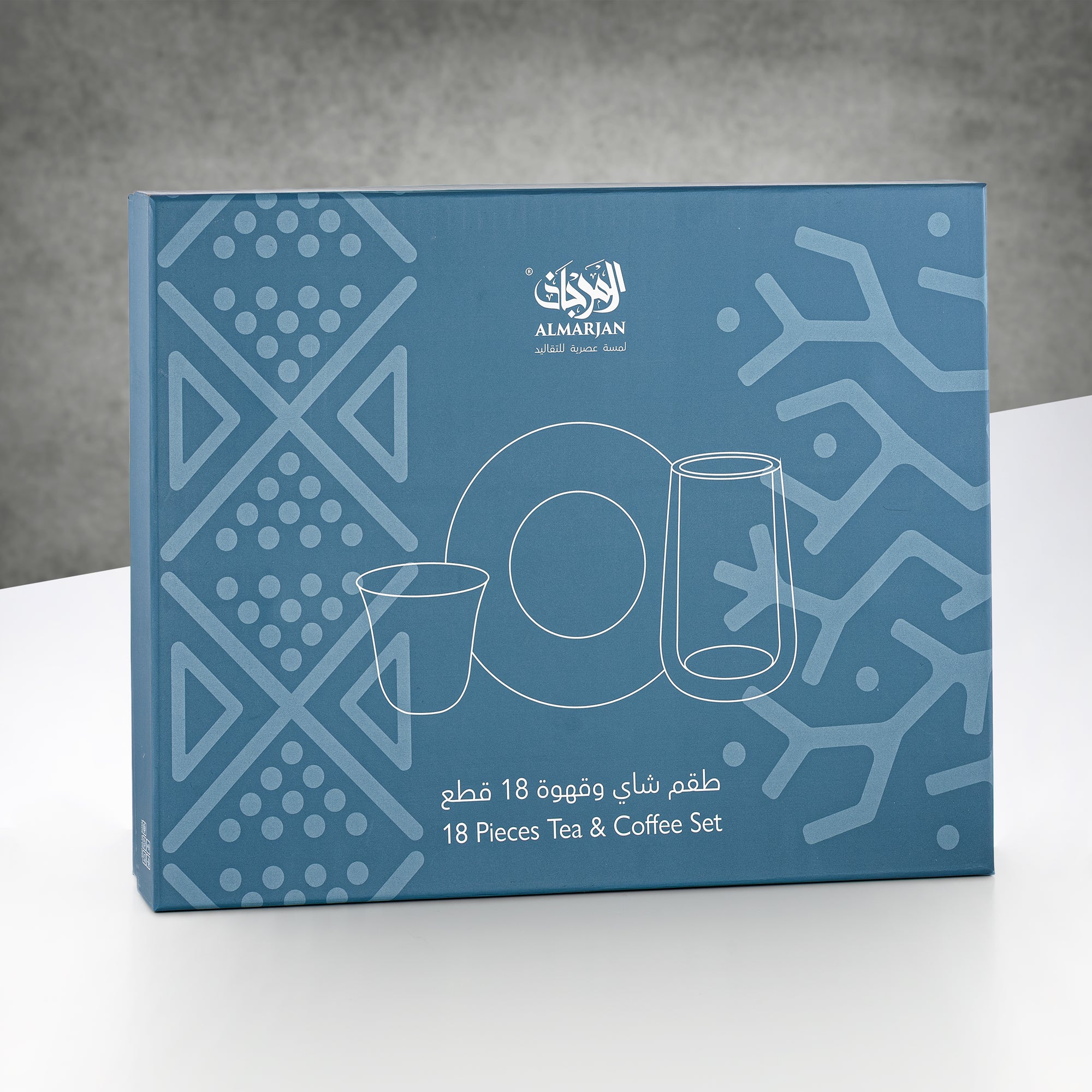 طقم أكواب الشاي والقهوة المرجان، ١٨ قطعة، شفاف بنقشة هندسية سوداء