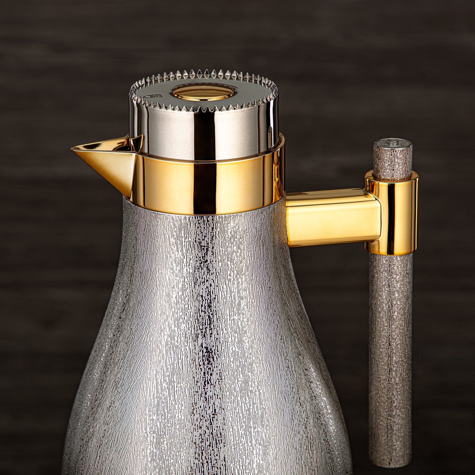 Almarjan Vacuum Flask Set ABS Push Button 1L + 1L Nickel & Gold (GOK-N-N-G) - Elegant Serving