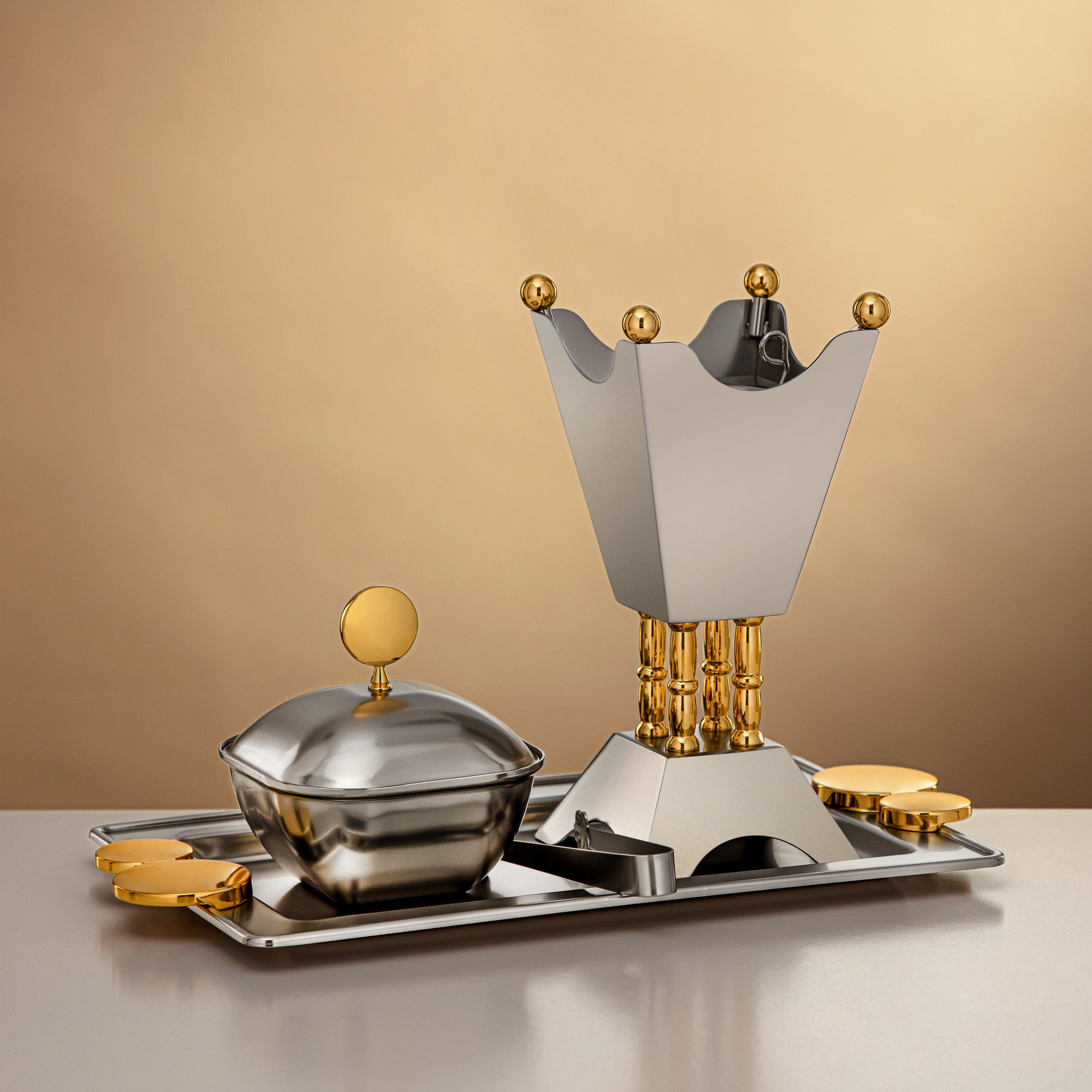 مجموعة المرجان مكونة من 4 قطع مبخرة حصيرة نيكل وذهب - HT2506045