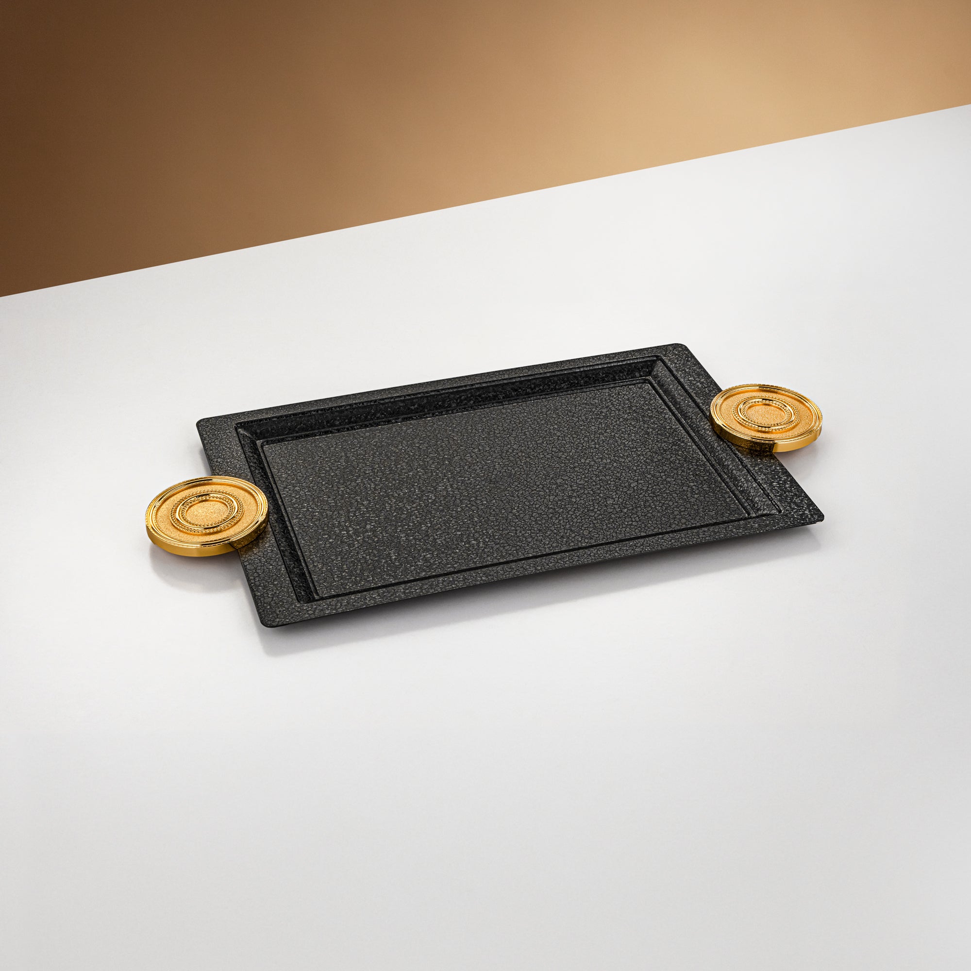 Almarjan Serving Tray 49 cm Black & Gold Crackle