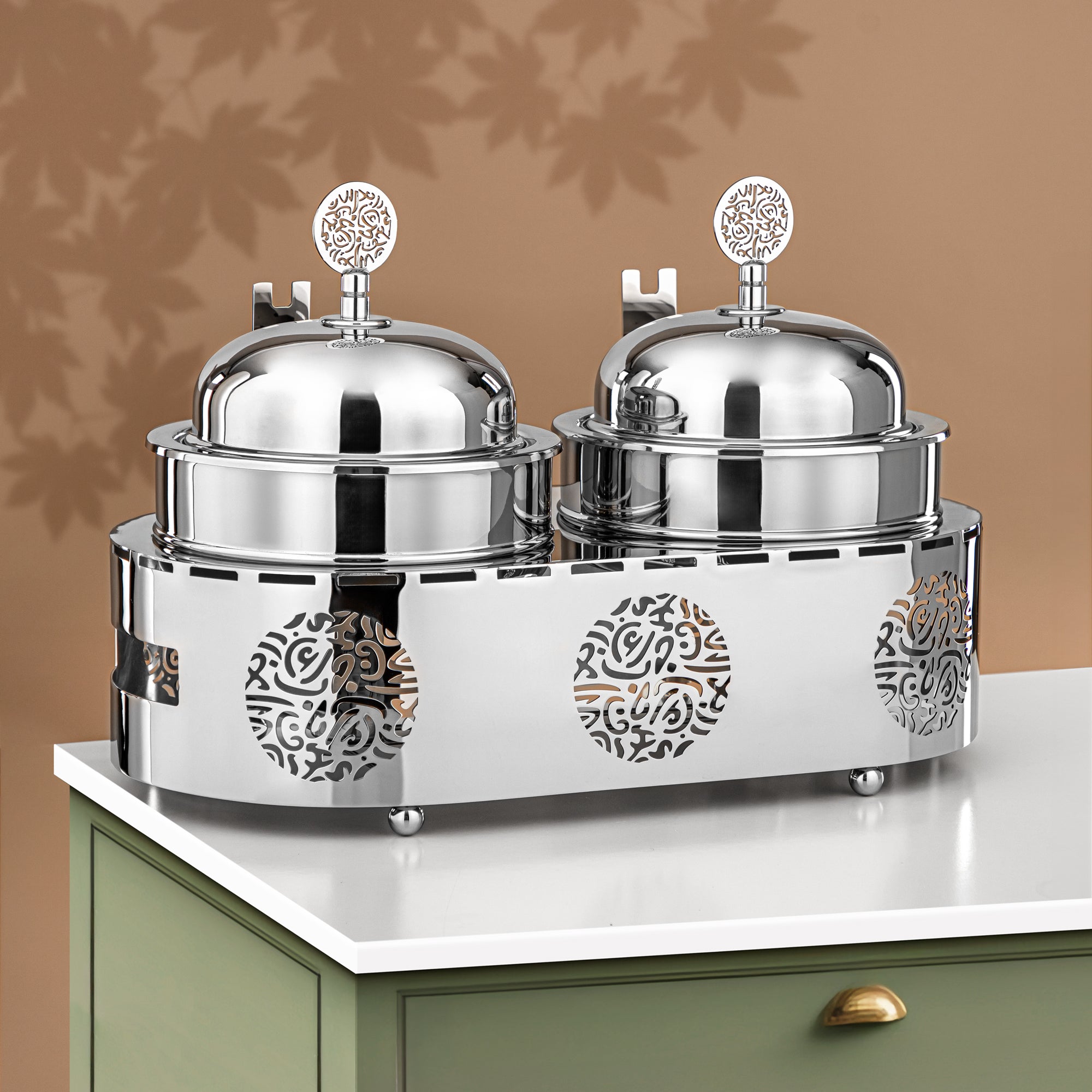 Almarjan Chafing Dish Double Stainless Steel 1.25L + 1.25L Silver (MD-3018) - Stylish Serveware