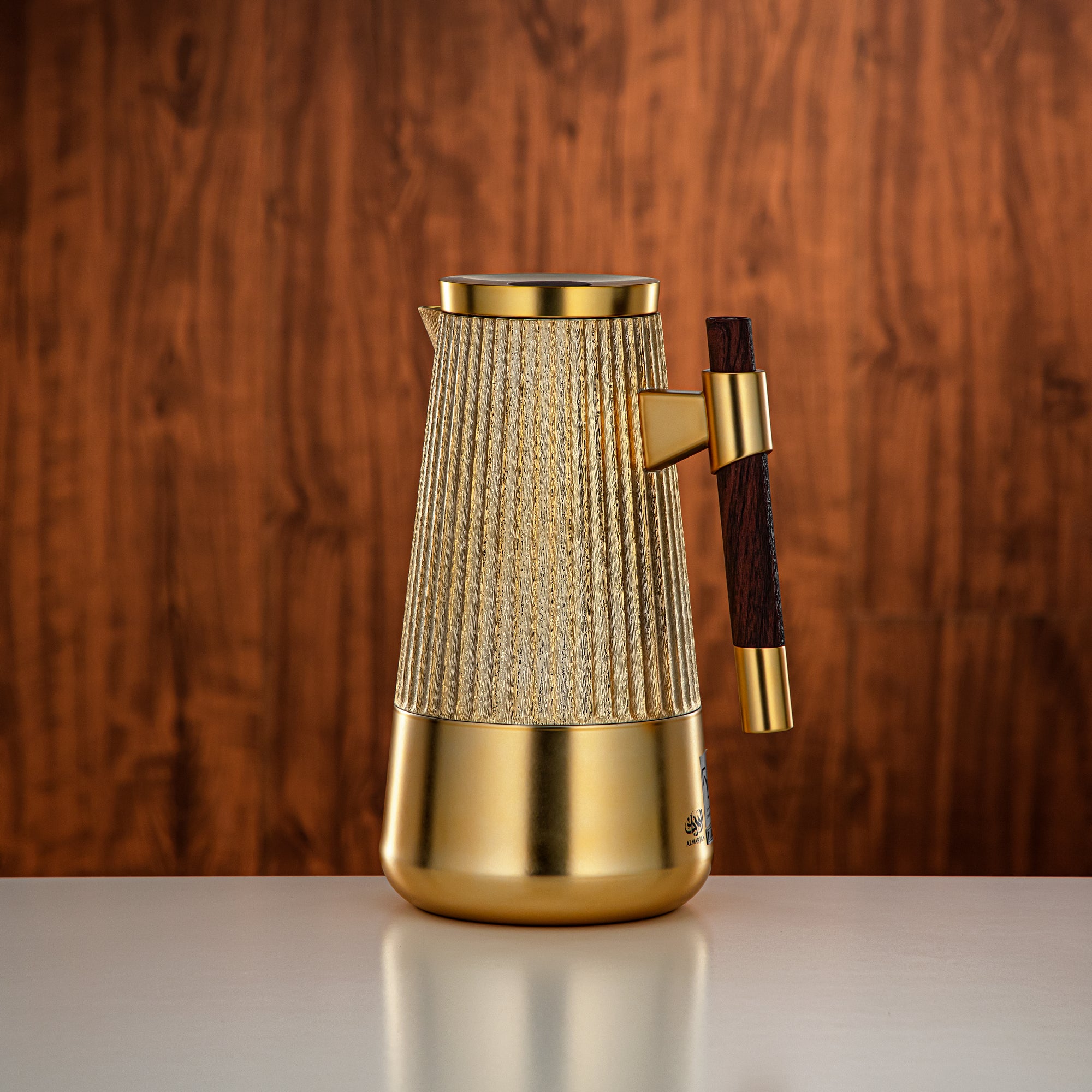 Almarjan Vacuum Flask Set 1L + 1L Matt Gold & Matt Dark Wood