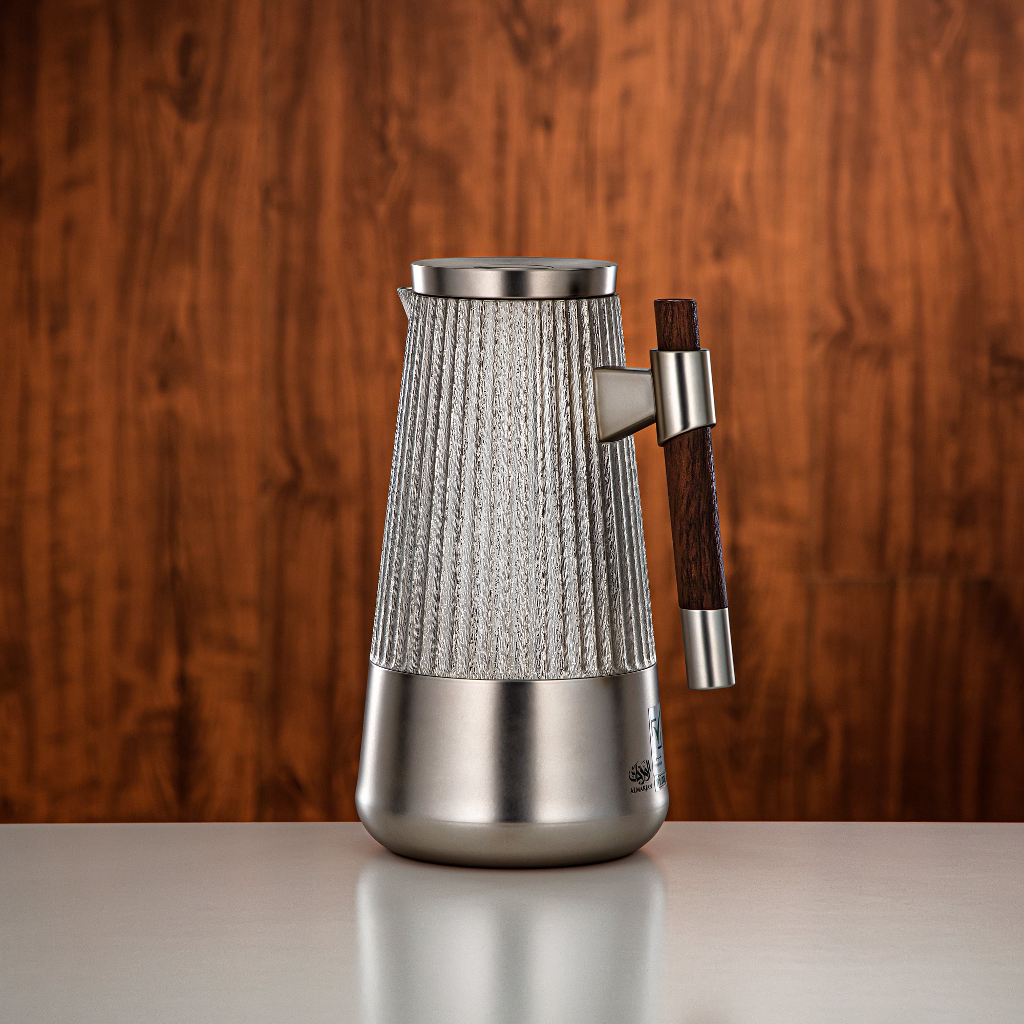 طقم ترامس المرجان 1 لتر + 1 لتر بلمسة نيكل غير لامع وخشب داكن غير لامع