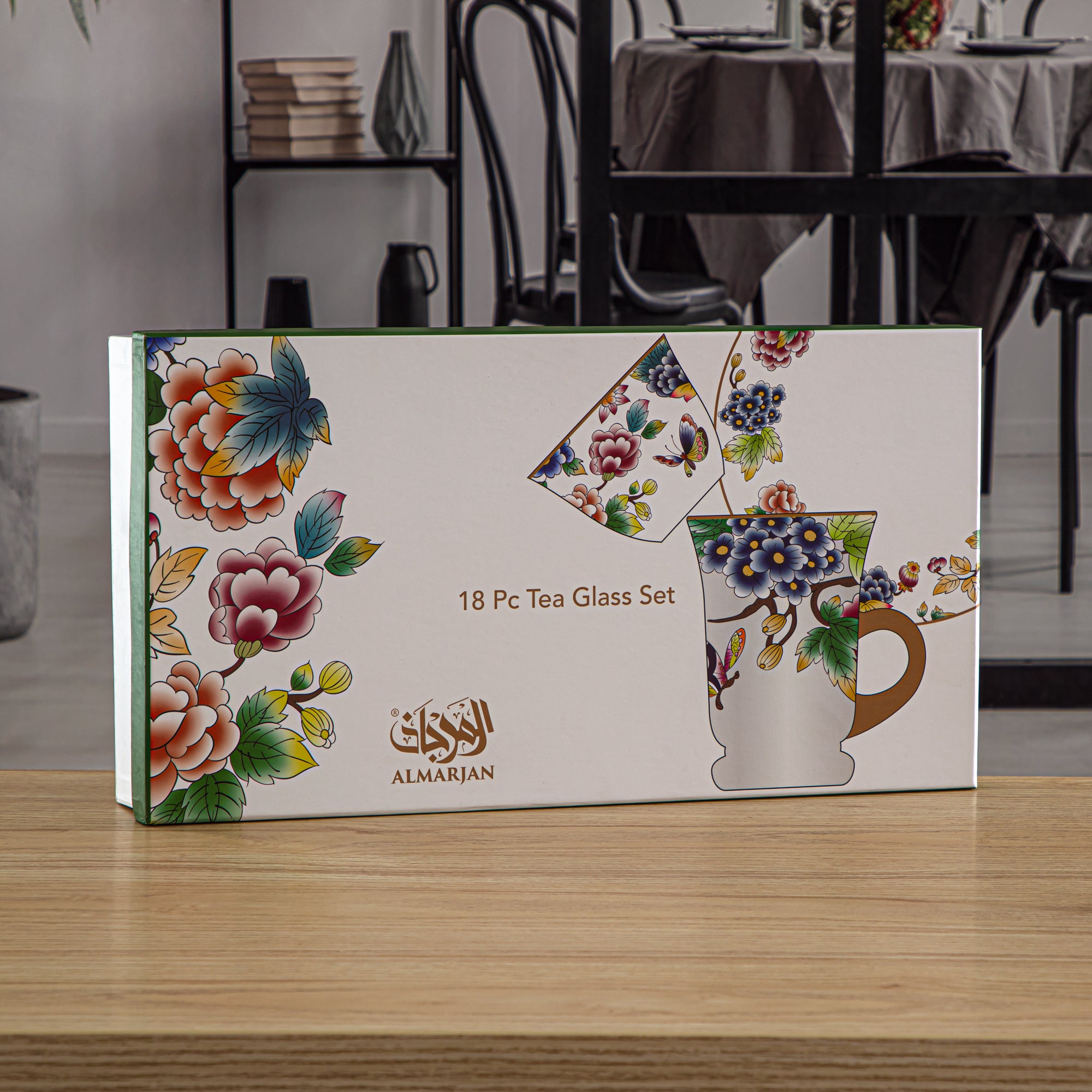 طقم المرجان للشاي والقهوة الزجاجي 18 قطعة من تشكيلة فنون - 2070