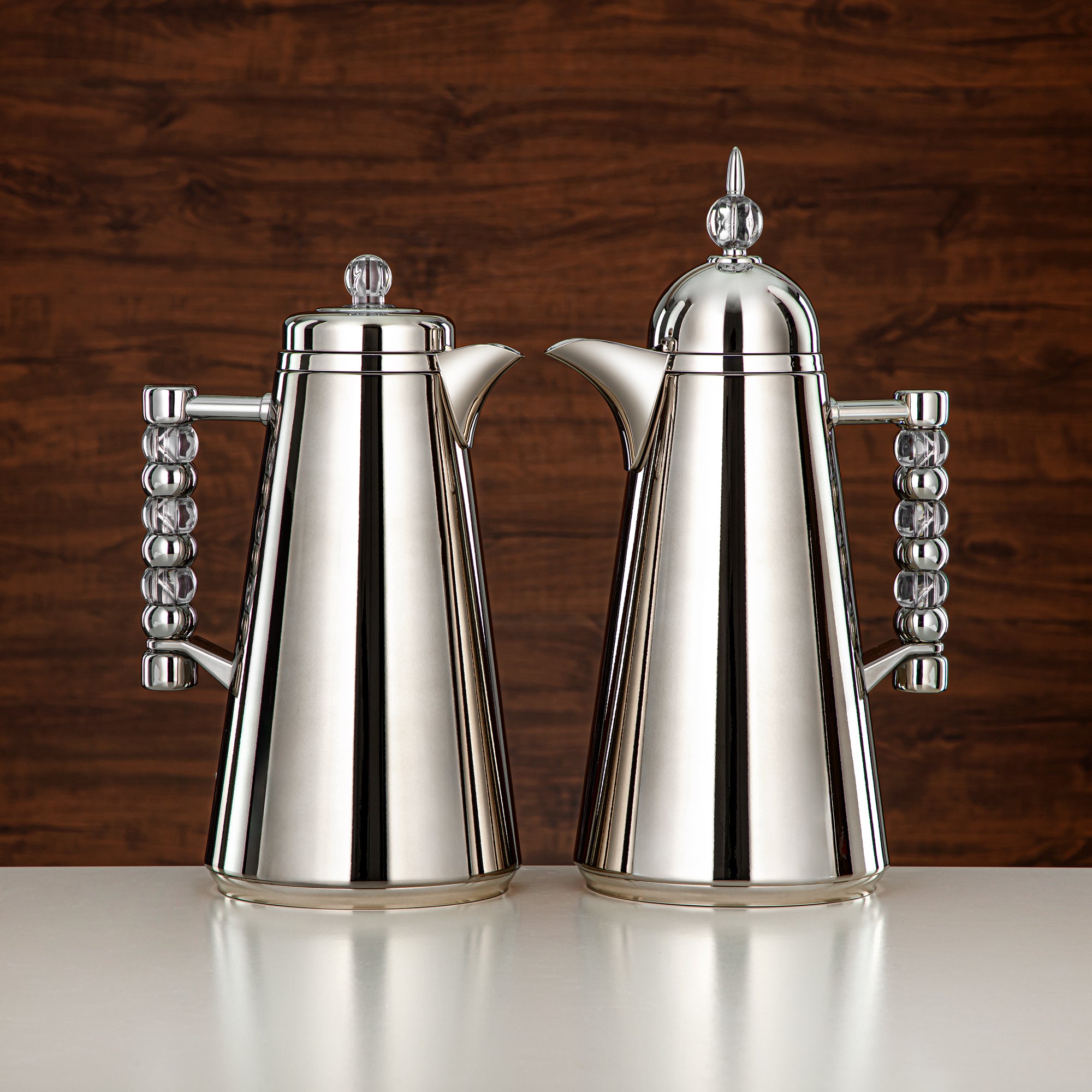 ألمرجان طقم ترامس زر ضغط 1 لتر + 1 لتر فضي وشفاف أكريليك (SJ42-SCAC) - زجاجة شاي وقهوة