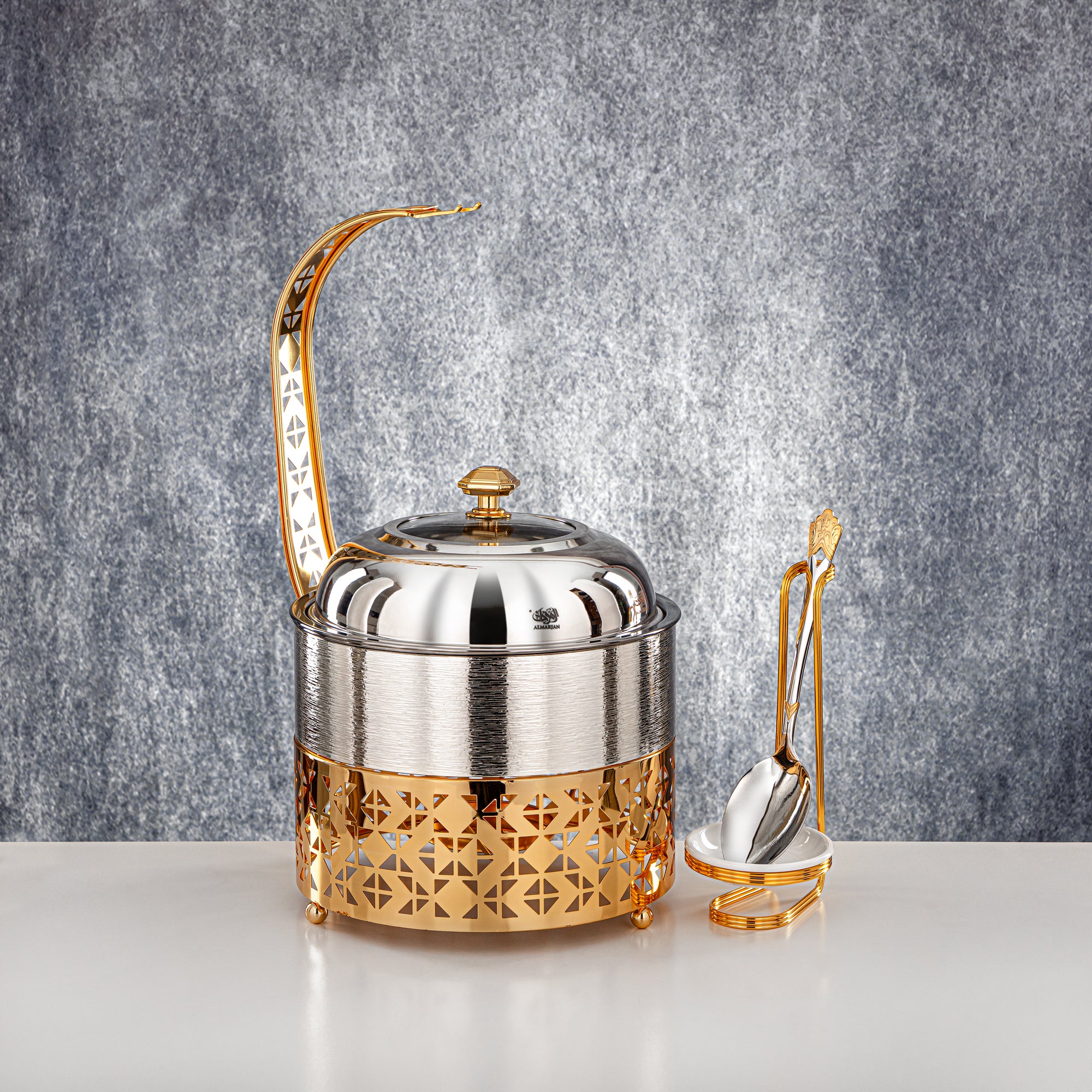 Almarjan 2000 ML Chafing Dish Silver & Gold - STS0013340