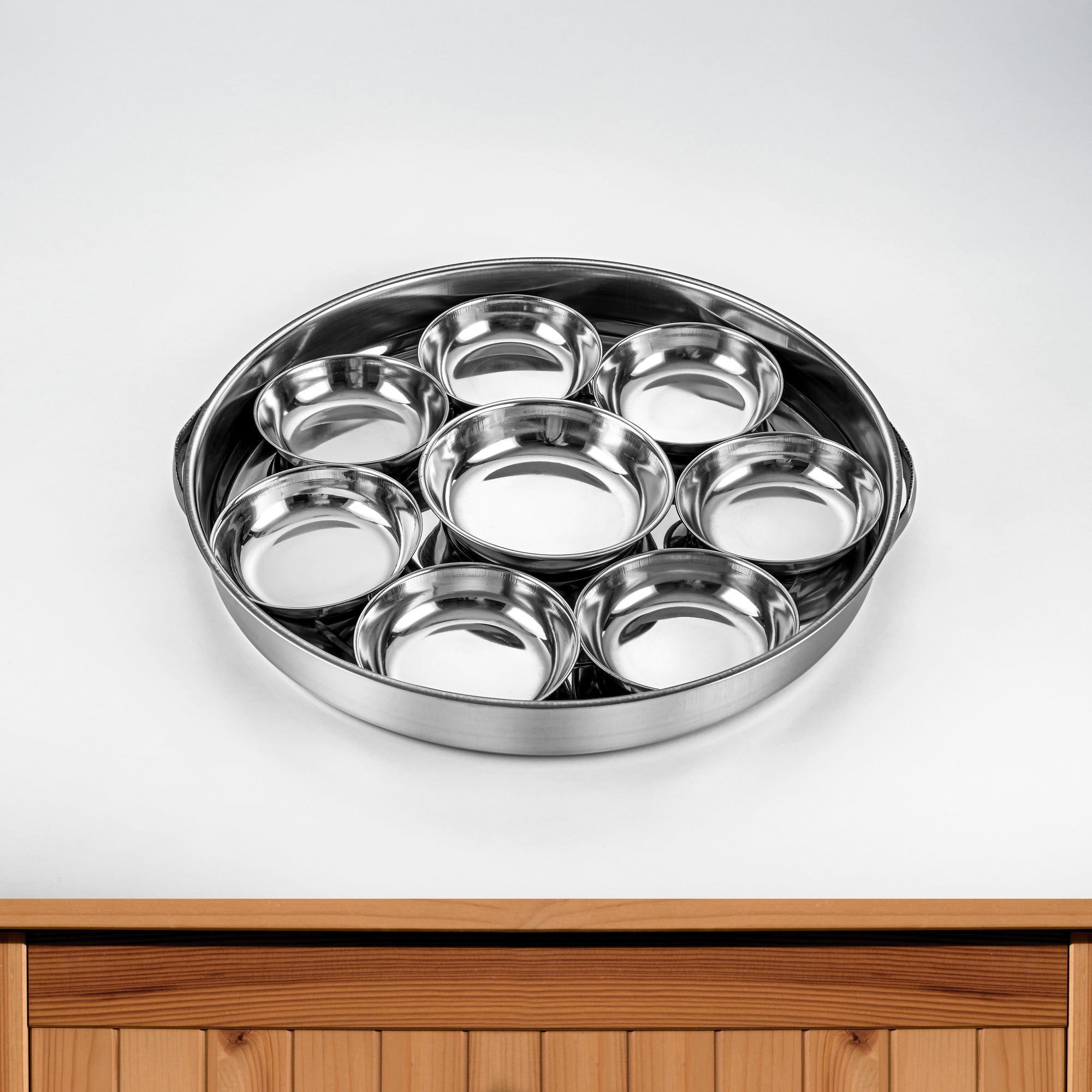 Almarjan Breakfast Tray Set 9 Pieces 35 cm Silver