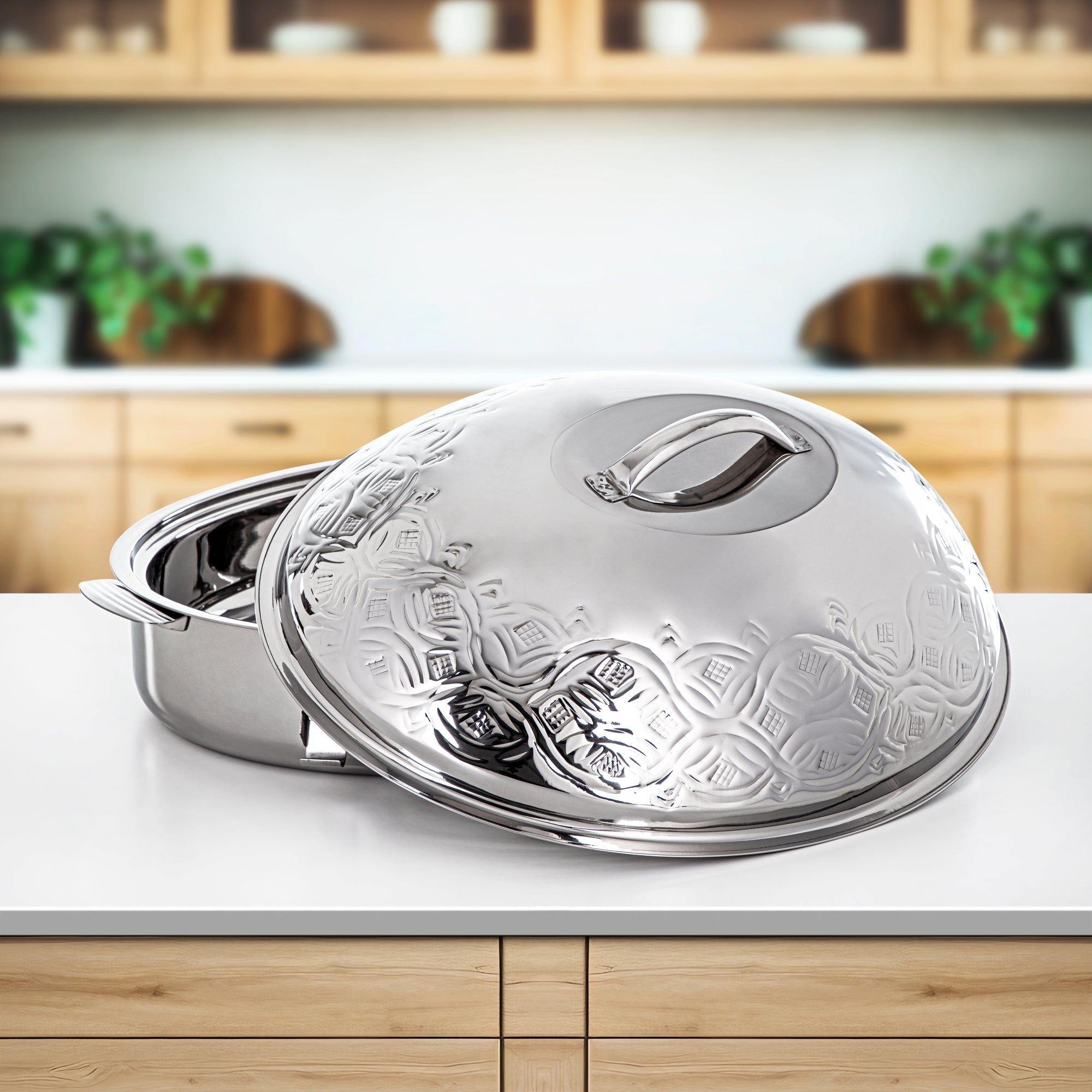 حرارات المرجان البيضاوية بسعة 60 سم من مجموعة مَرْمَر ستانلس ستيل باللون الفضي - H24M3