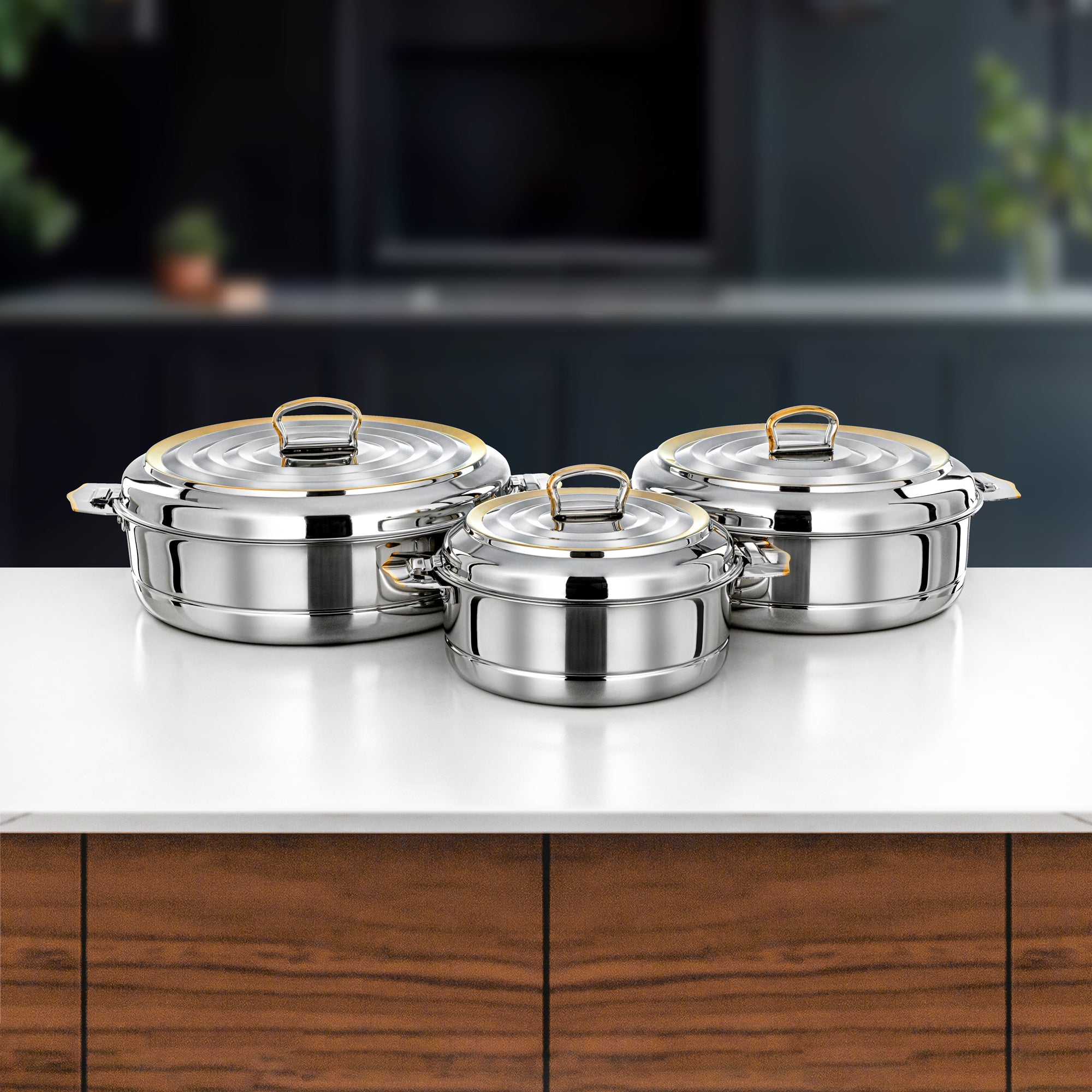 Almarjan Hanan Hot Pot Set 3 Pieces Silver & Gold