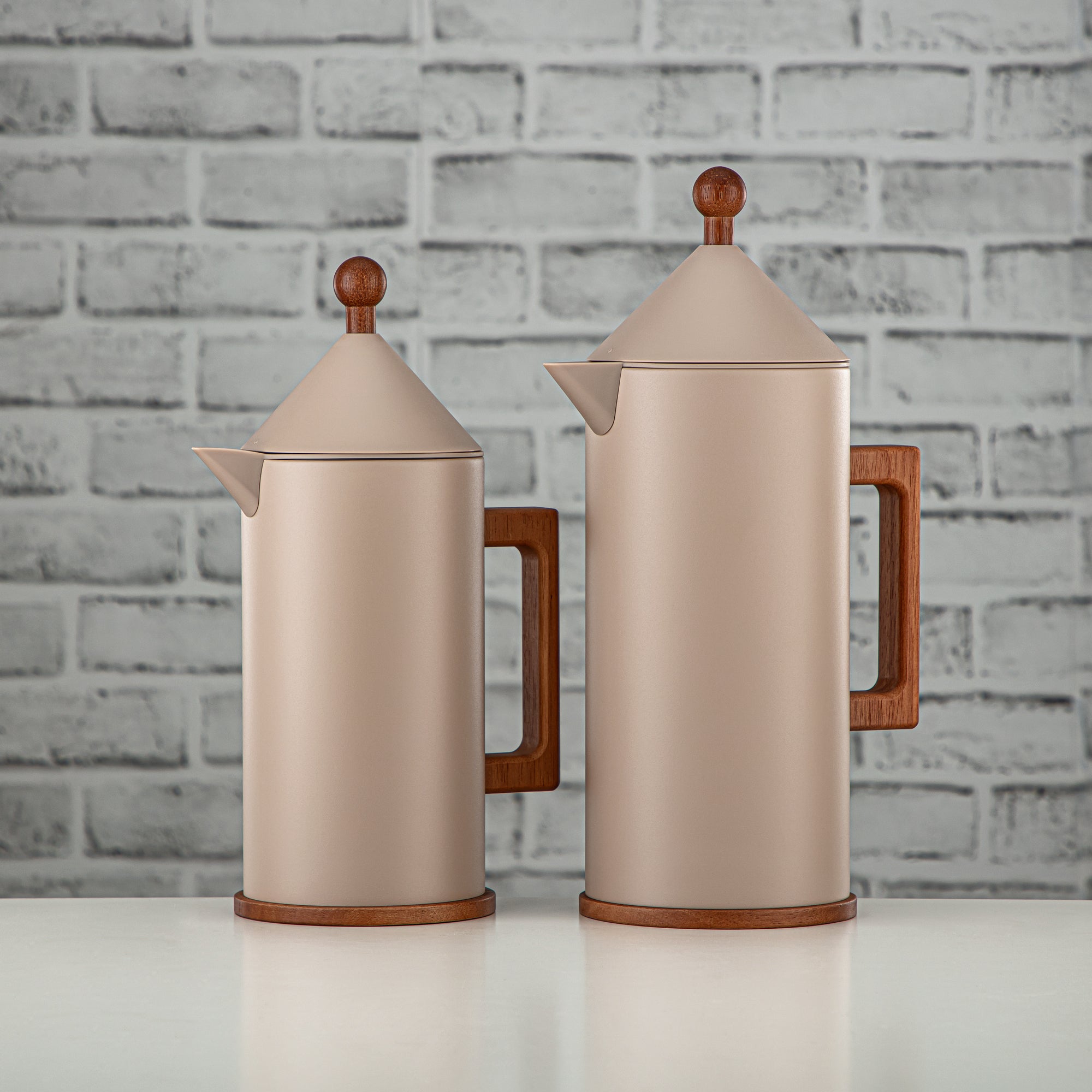 Almarjan Vacuum Flask Set Push Button 0.6L + 1L Beige & Wood (VAF2950003) - Modern Vacuum Flask Set