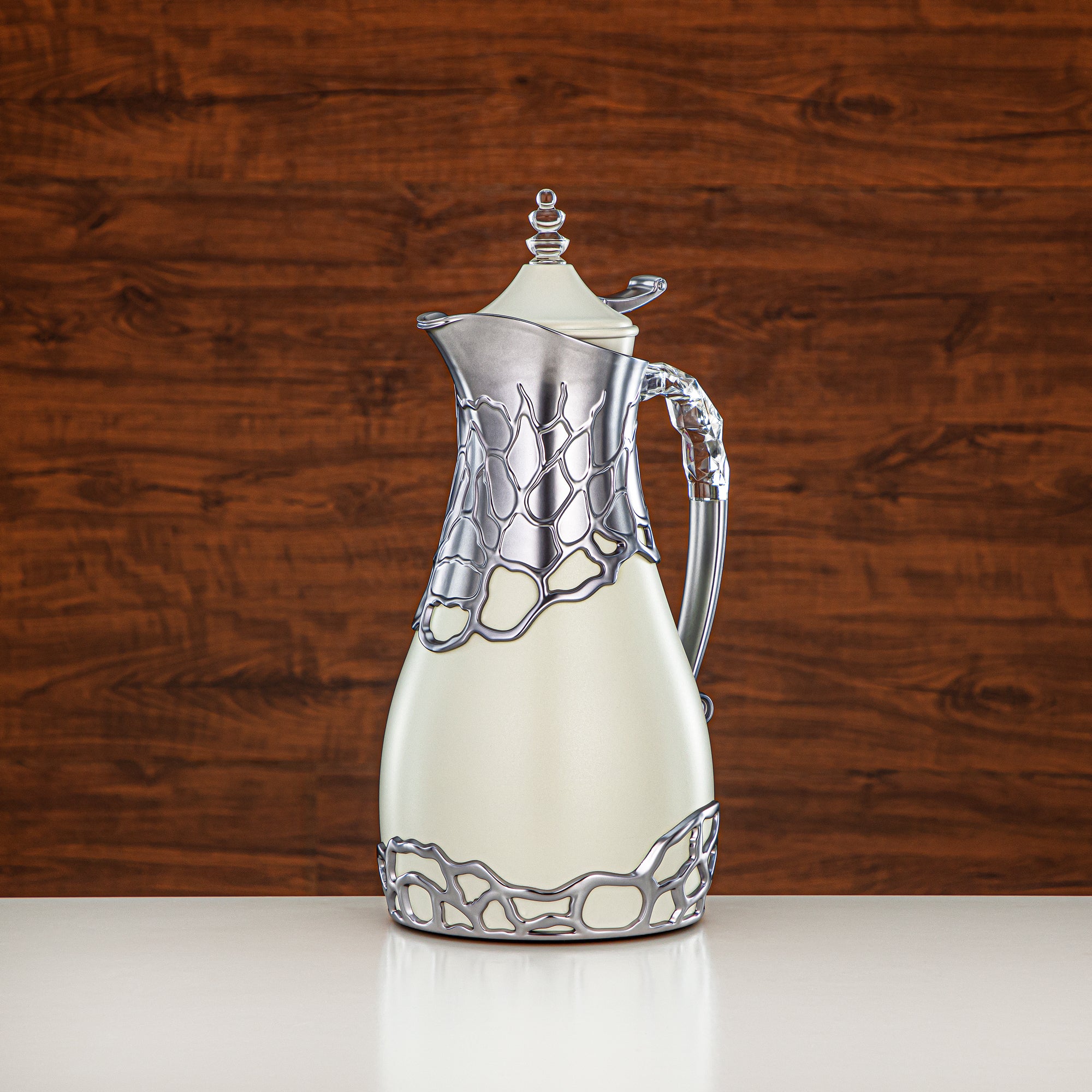 طقم ترامس المرجان بجسم معدني 0.7 لتر و1 لتر بمقبض ABS وأكريليك (VBC-0700/1000 Q330YZE23) – عاجي وفضي مطفي لتقديم الشاي والقهوة