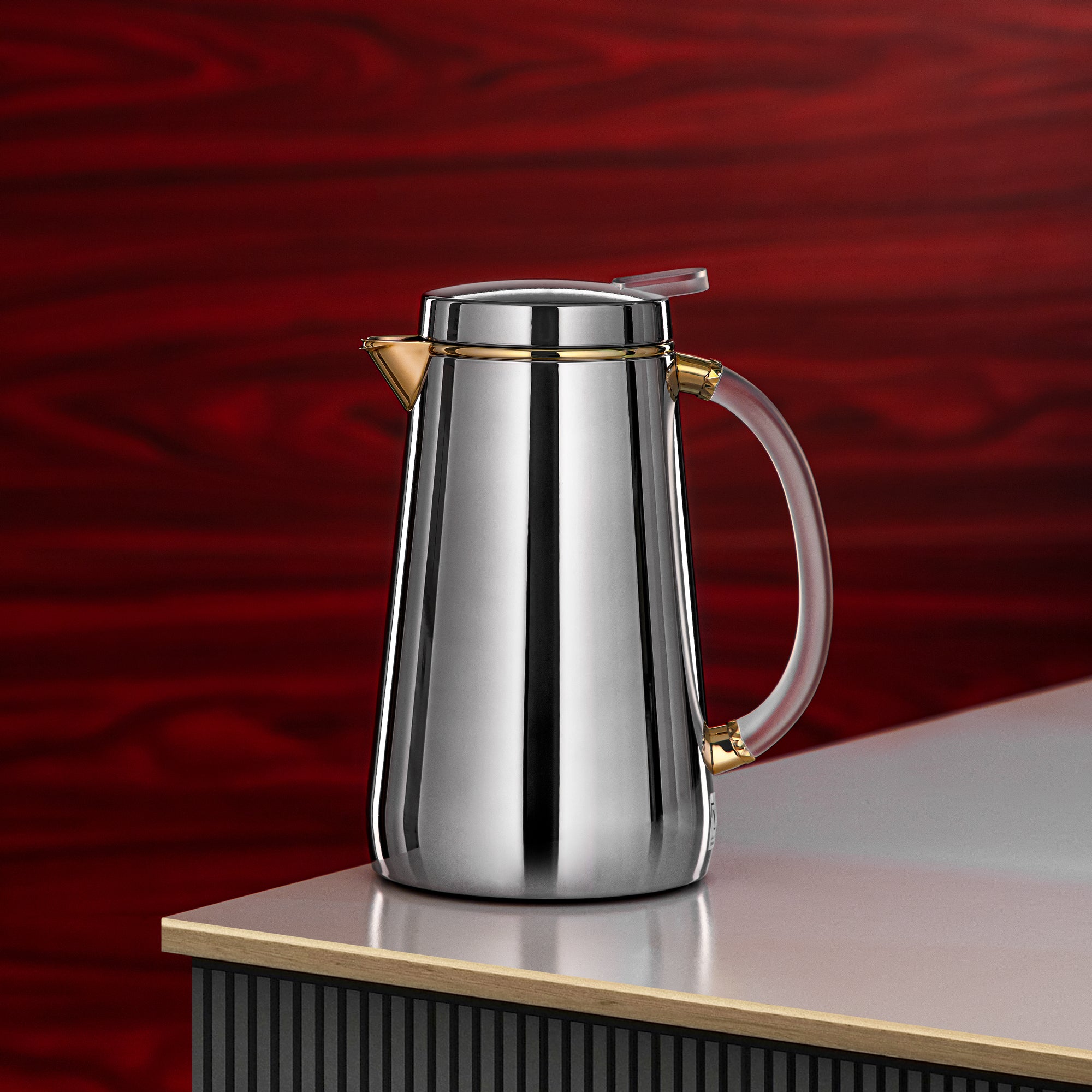 Almarjan Vacuum Flask Metal 0.5 Liter Silver with Golden Spout & Frost Handle (VOP-500 CC95Y15) – Elegant Serving | Ramadan & Gatherings