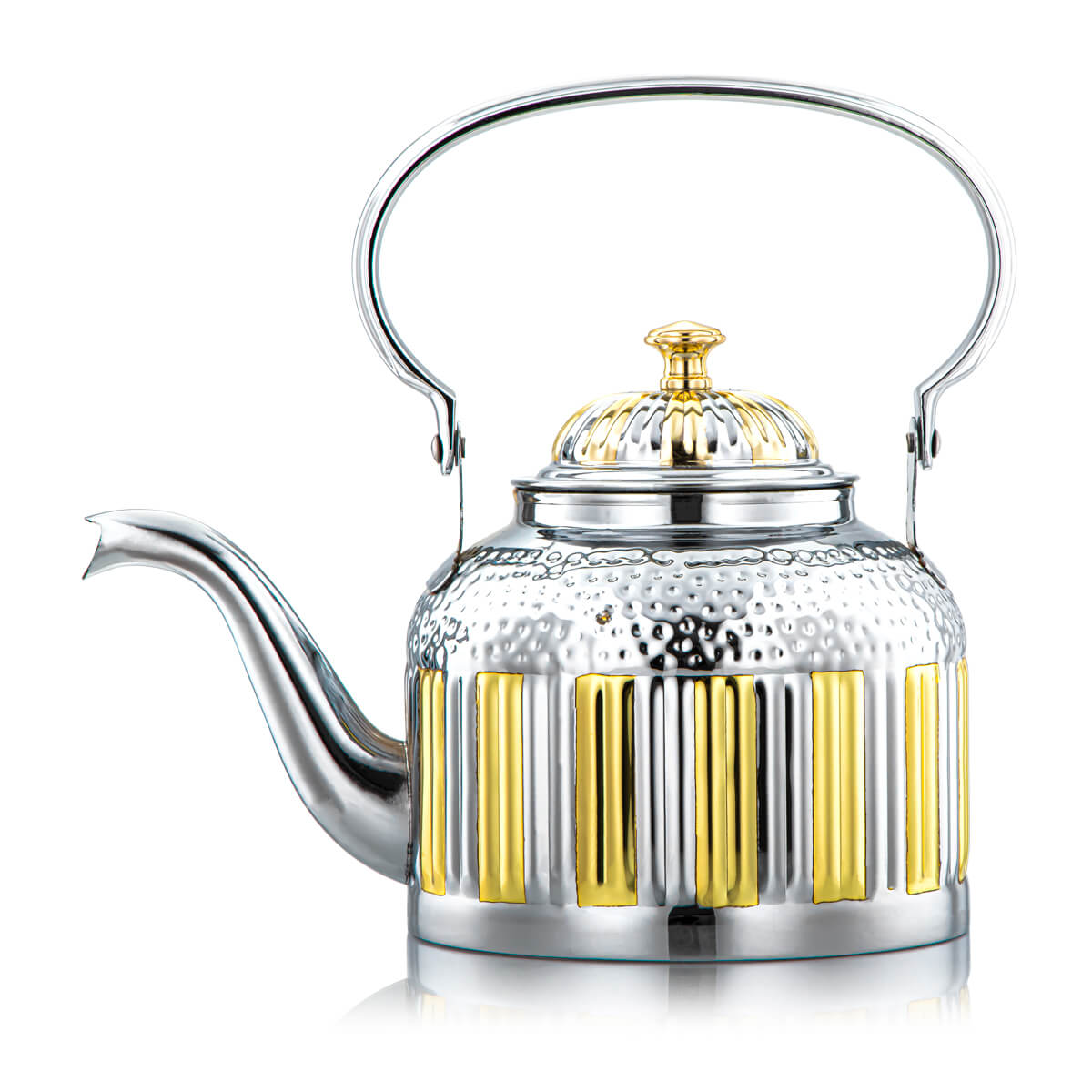 Almarjan 2 Liter Maraba'a Collection Stainless Steel Tea Kettle Silver & Gold - STS0010694