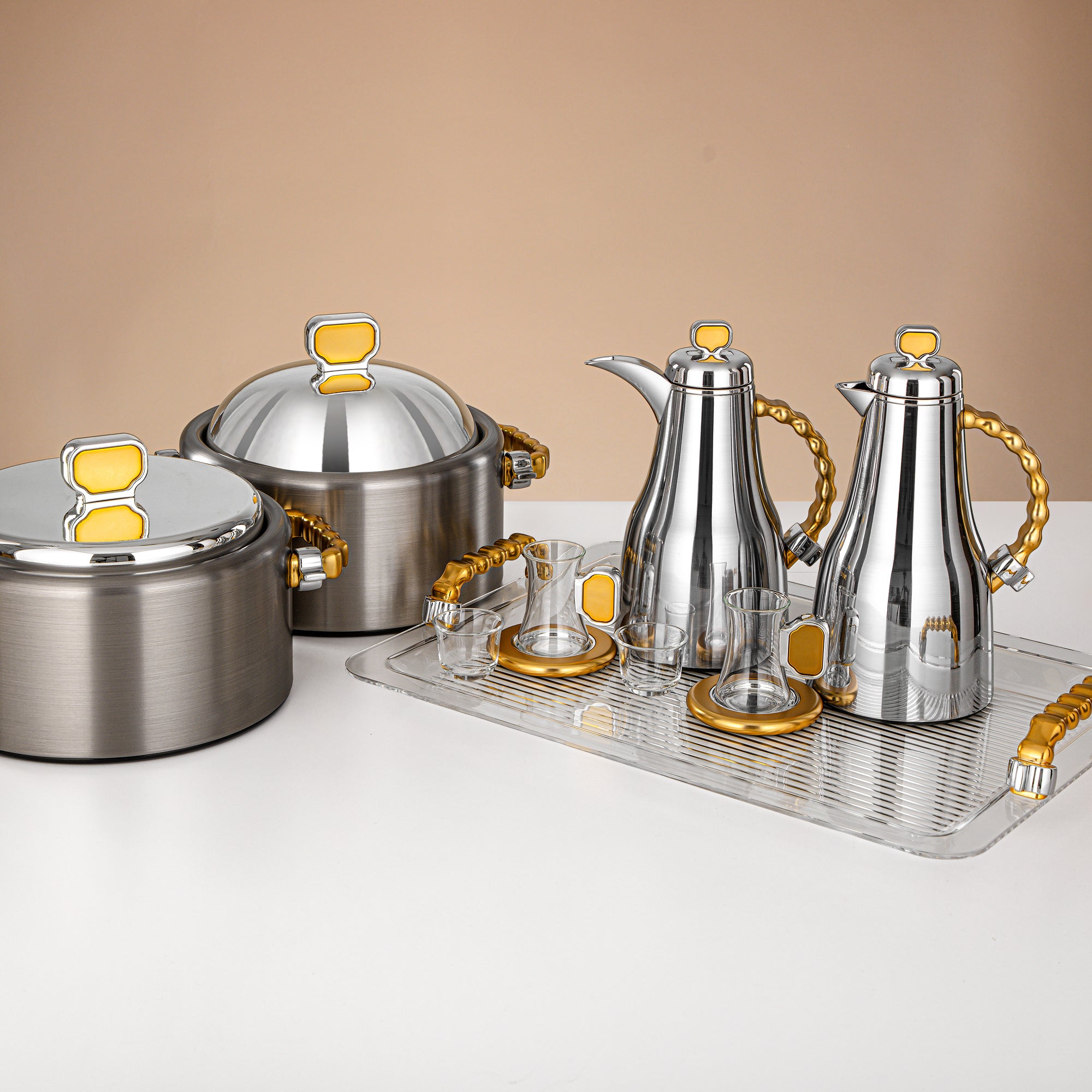 Almarjan 23 Pieces Serving Set, Brushed Silver & Matt Gold