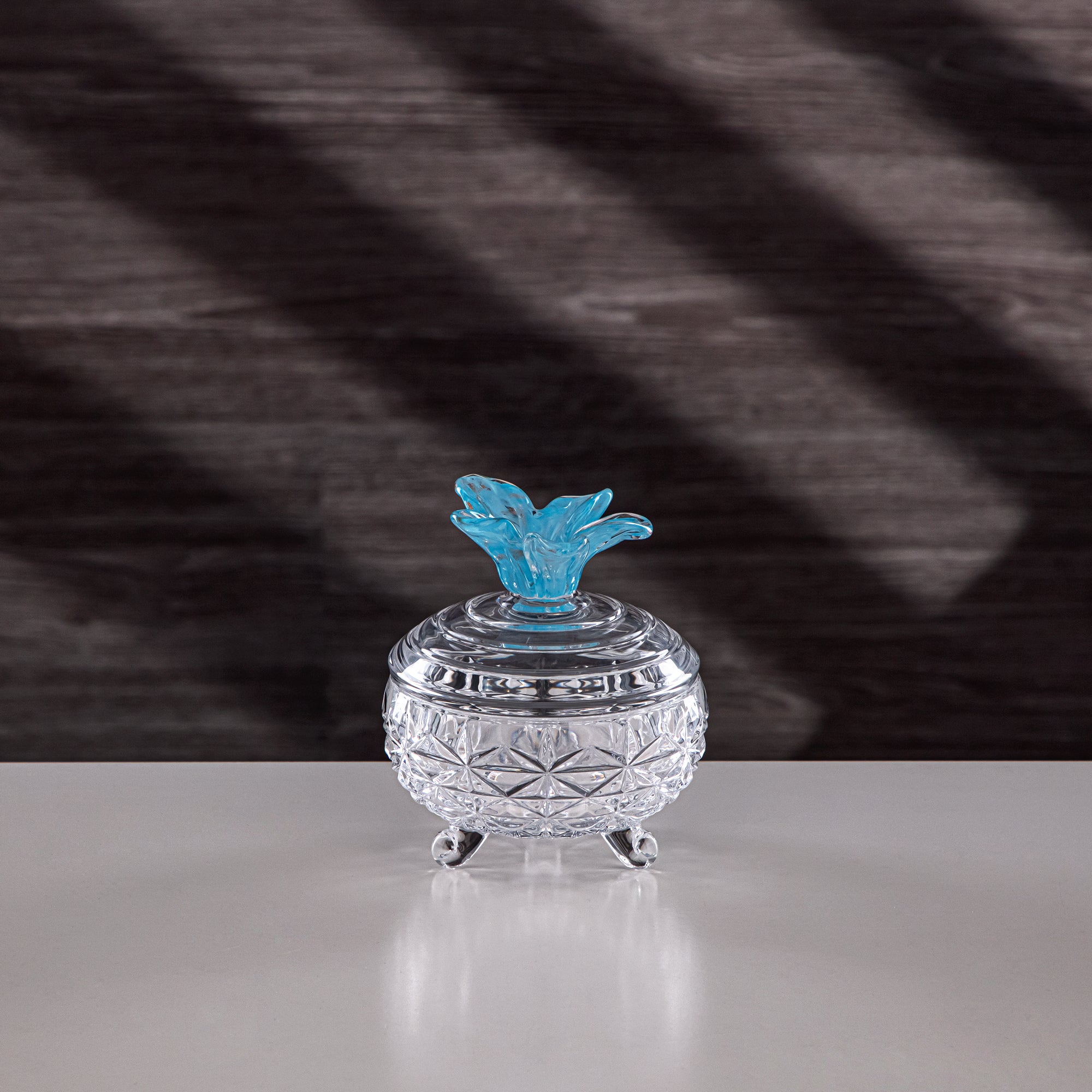 Almarjan Sugar Bowl 10cm Glass Clear with Blue Flower