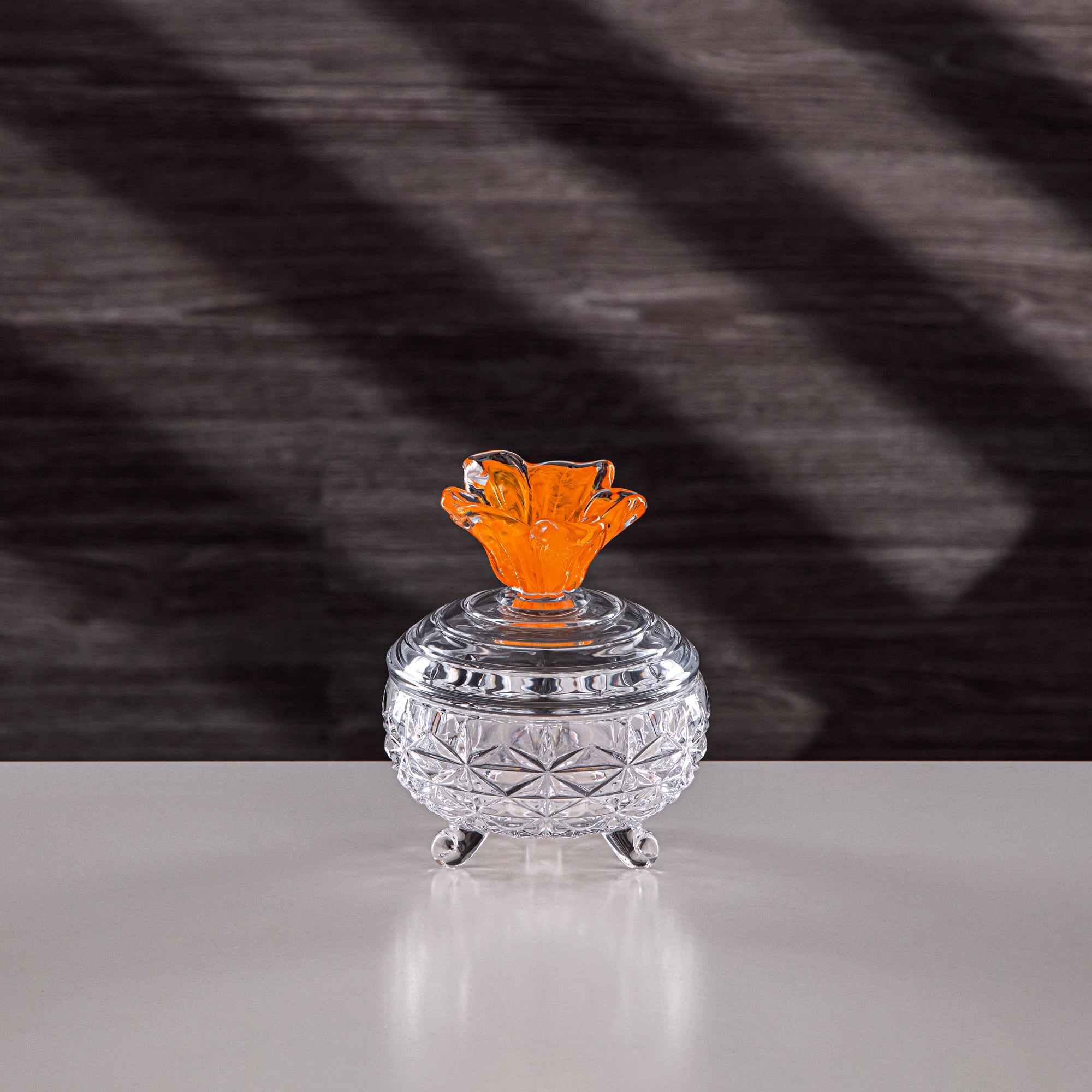 Almarjan Sugar Bowl 10cm Glass Clear with Orange Flower