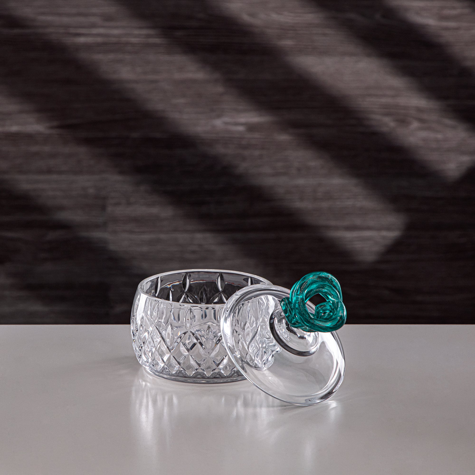 Almarjan Sugar Bowl Glass Clear with Turquoise Knot