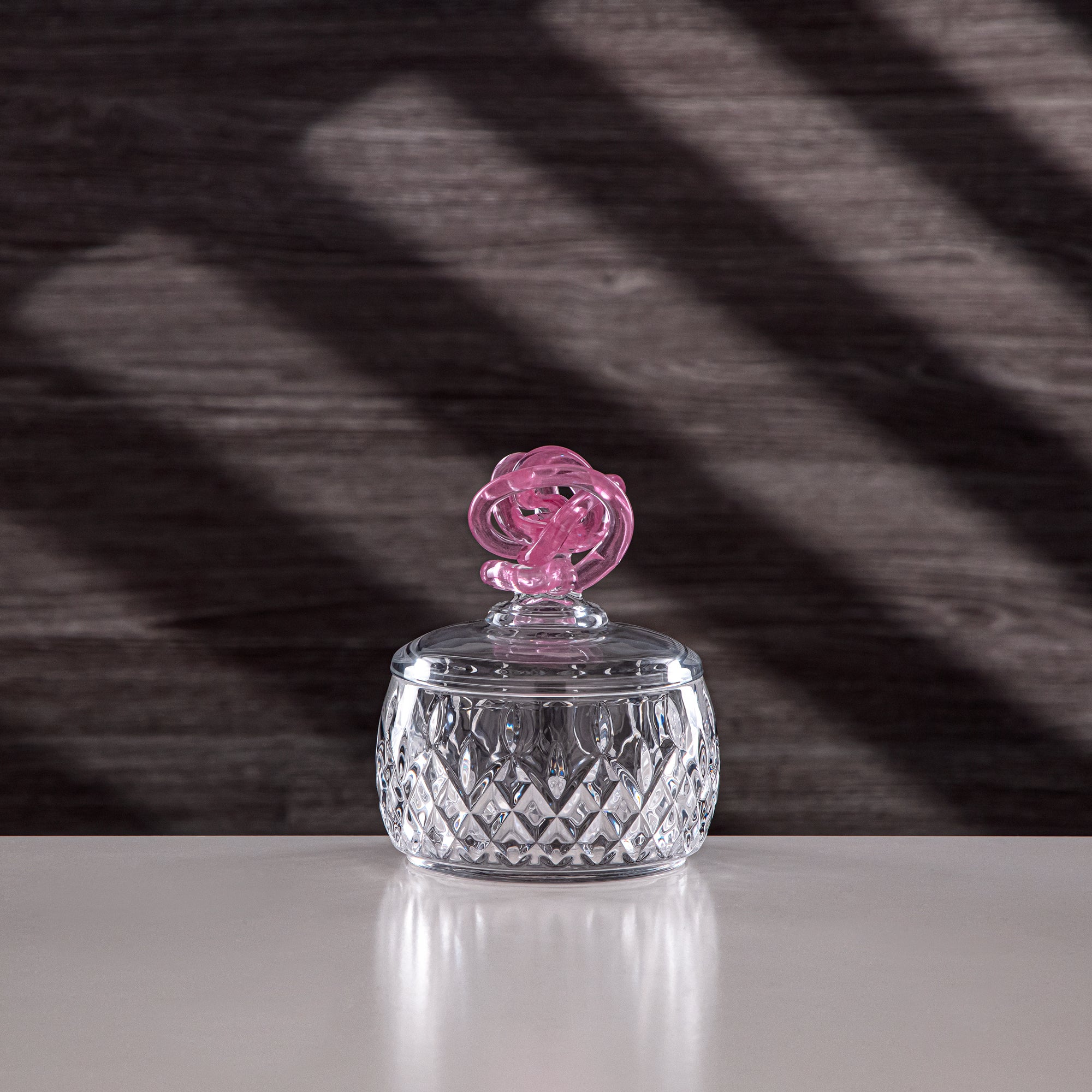 Almarjan Sugar Bowl Glass Clear with Pink Knot