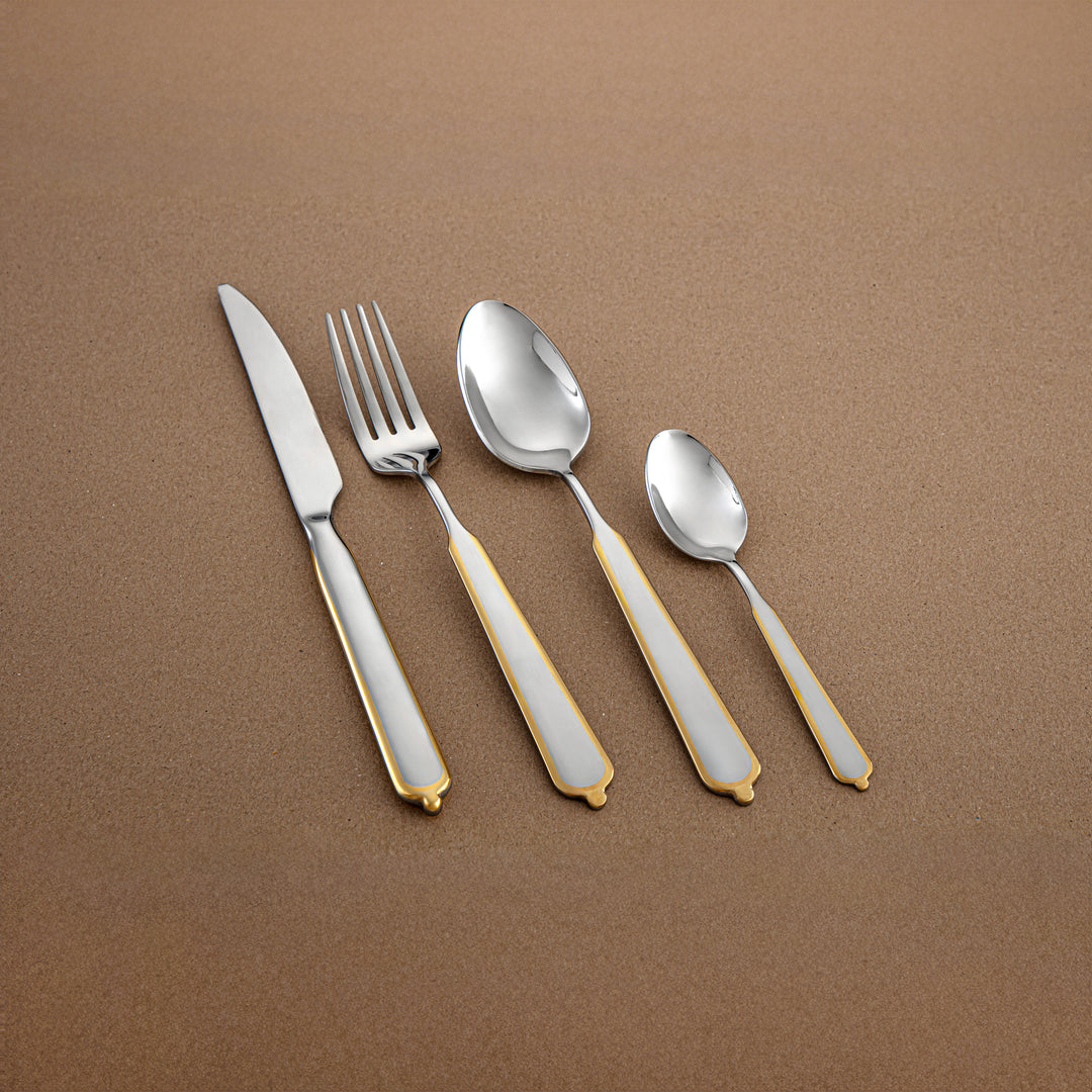 Almarjan 24-Piece Stainless Steel Cutlery Set with Stand – Mirror Finish, Silver & Gold CUT1620026