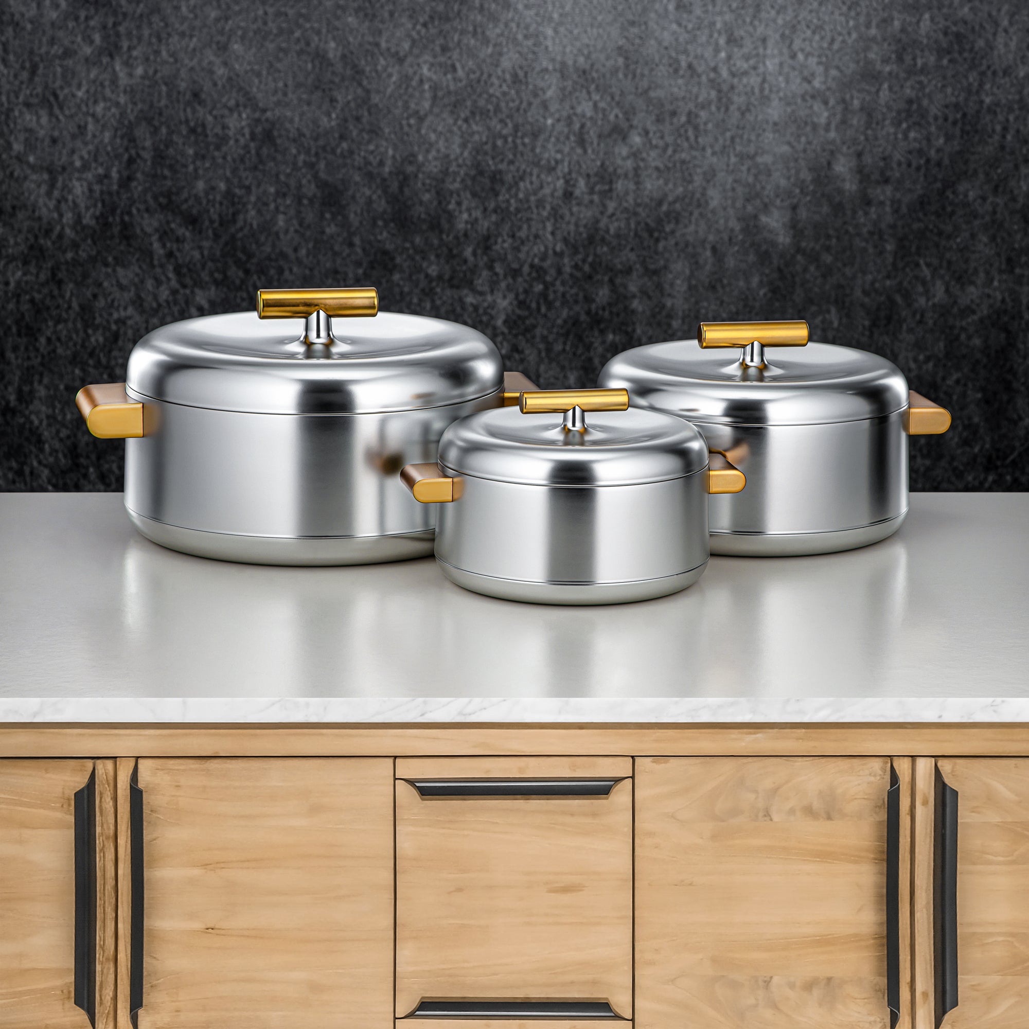 المرجان حرارات Set ABS 1L, 2.5L, 3L Matt silver & matt gold (EL-100/250/300 MC/MG)