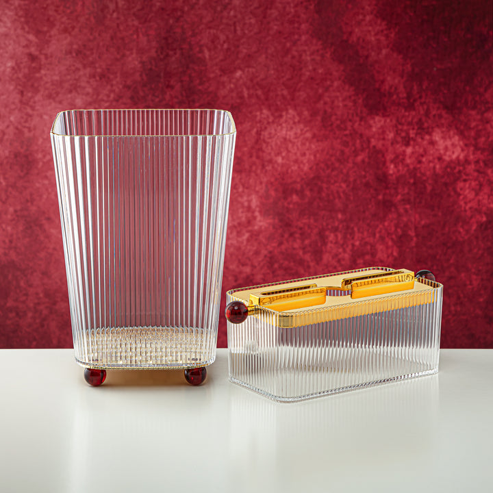 Almarjan 2 Pieces Acrylic Dustbin & Tissue Box Set - FB01/02 MAR/G