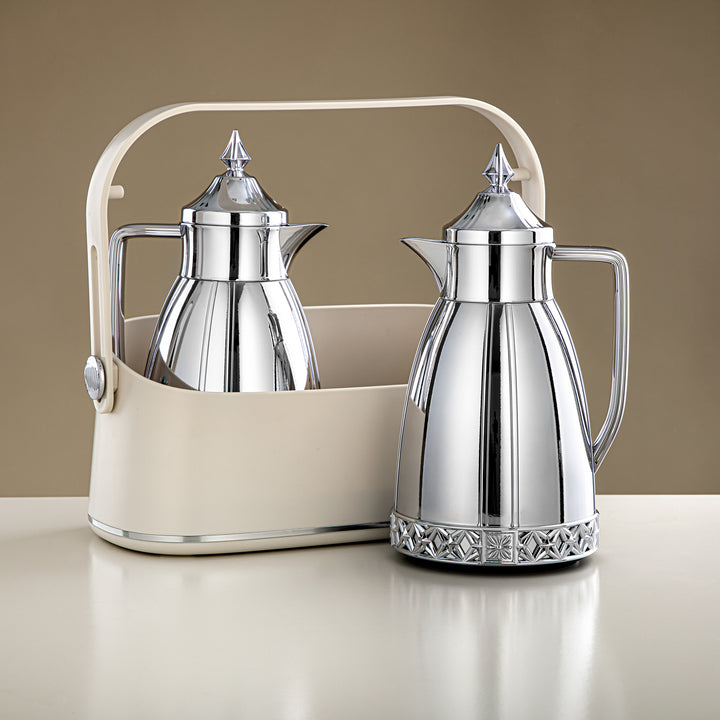 Almarjan 2 Pieces Vacuum Flask Set With Carrying Basket Silver - FB208-05 ALLC