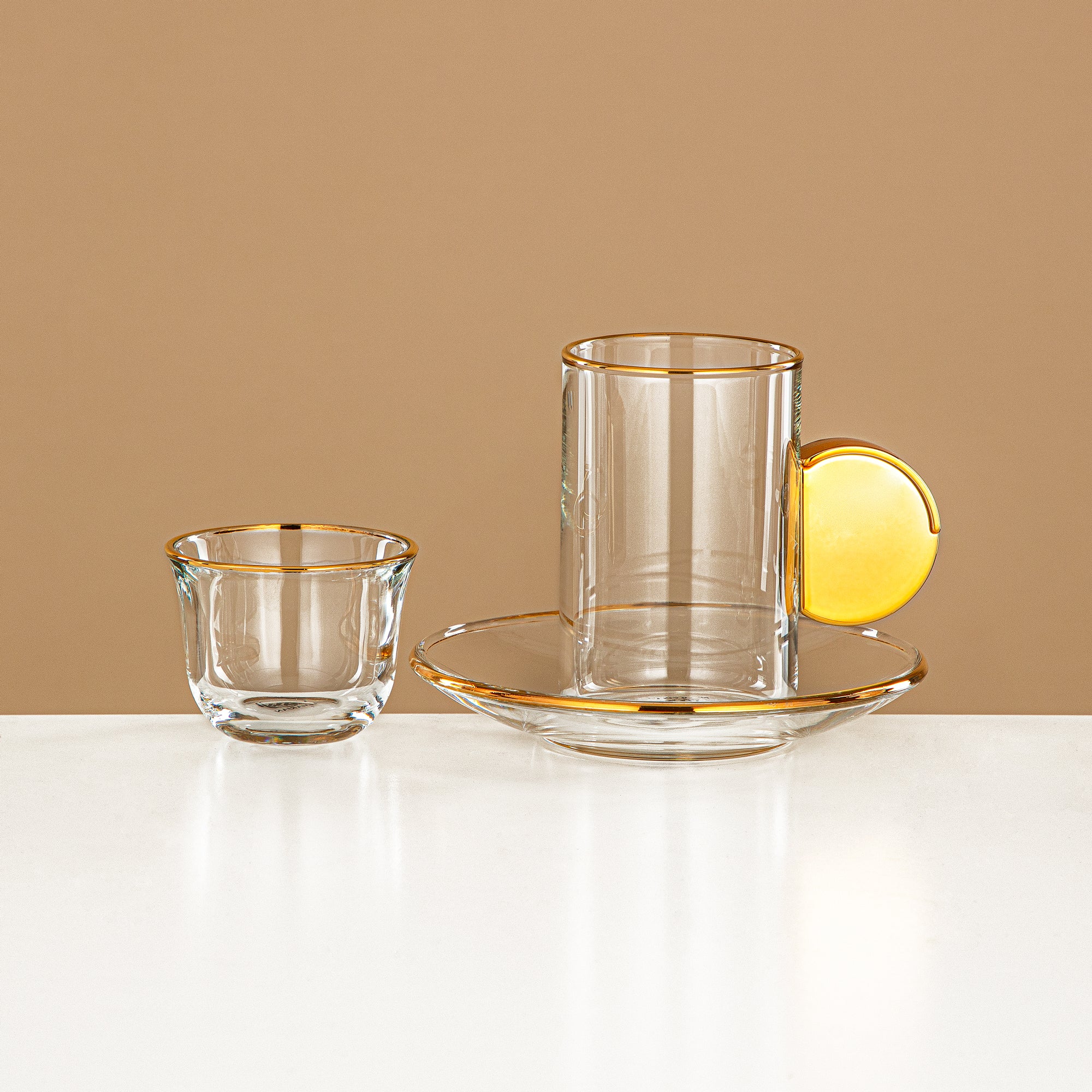 Almarjan Tea & Coffee Set 18 Pieces, Glass, Mirror Gold Rim & Handle (FB808-18 ALLG) - Elegant Serveware for Tea & Coffee