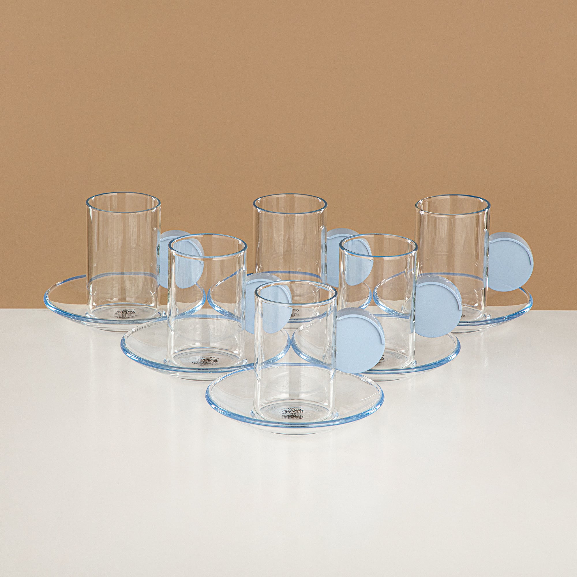 Almarjan Tea & Coffee Set 18 Pieces, Glass, Baby Blue Rim & Handle (FB808-18 ALLHB) - Elegant Serveware for Tea & Coffee