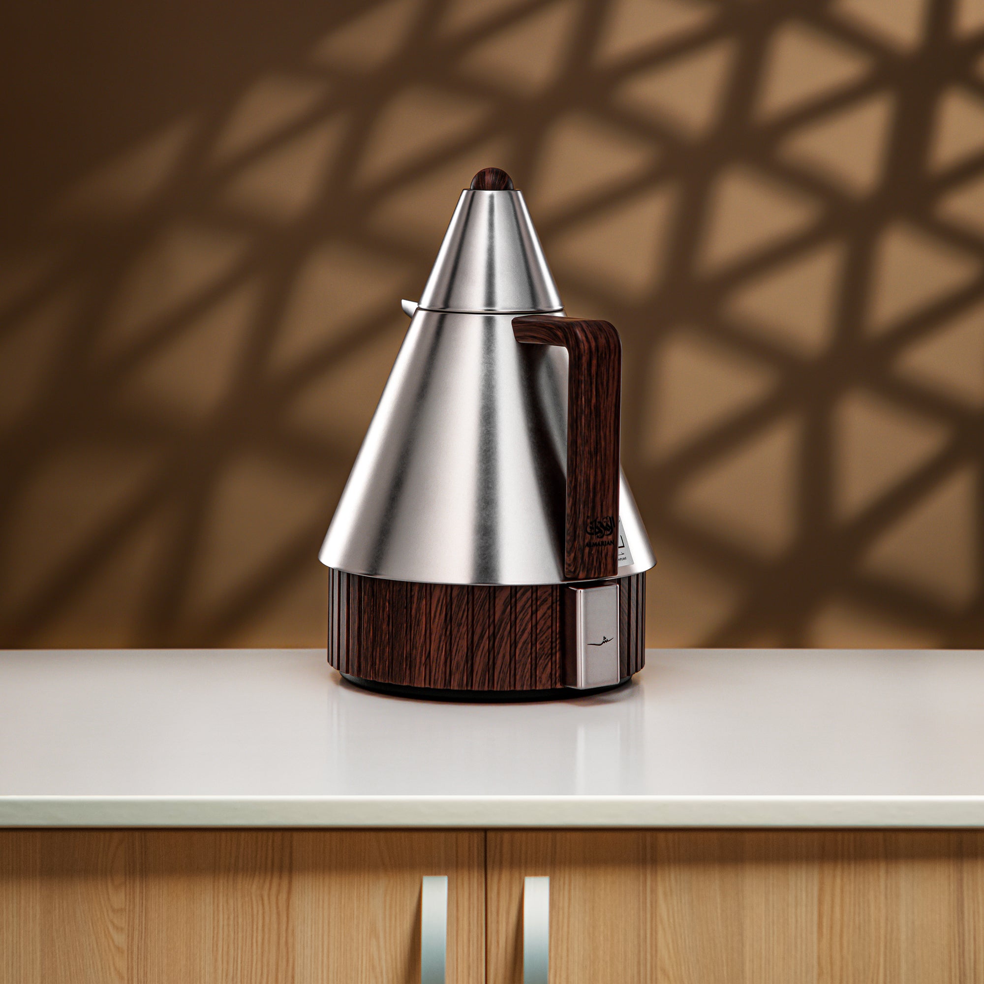 طقم ترامس المرجان 1 لتر + 1 لتر بلمسة نيكل غير لامع وخشب داكن