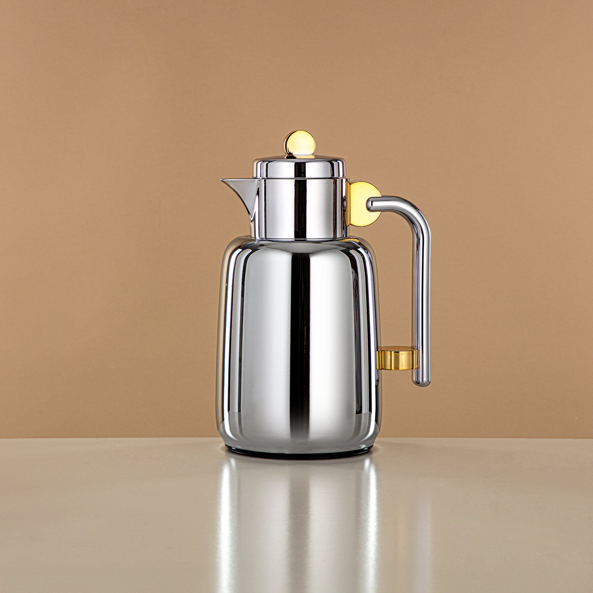 Almarjan Vacuum Flask Set - 0.7L + 1L, Silver & Gold (FG808-070/100 G/C) - For Serving Tea & Coffee