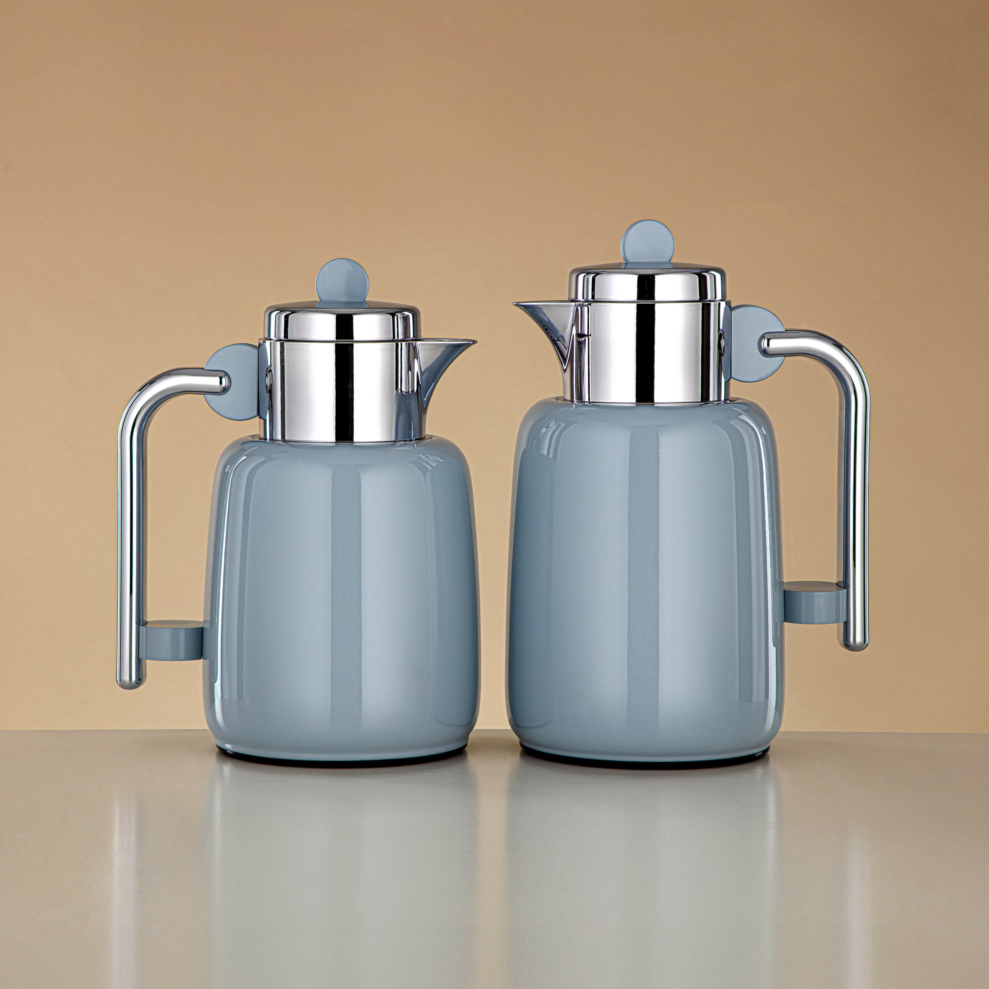 Almarjan Vacuum Flask Set - 0.7L + 1L, Baby Blue & Silver (FG808-070/100 HB/C) - For Serving Tea & Coffee