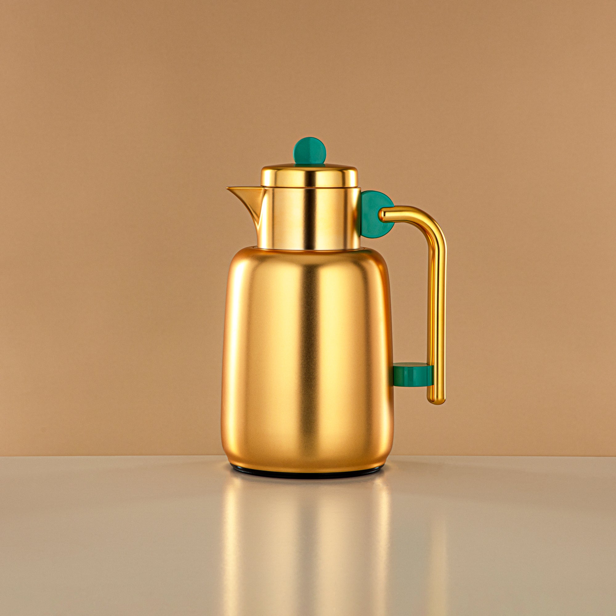 Almarjan Vacuum Flask Set - 0.7L + 1L, Matt Gold & Tiffany Green (FG808-070/100 TF/MG) - For Serving Tea & Coffee