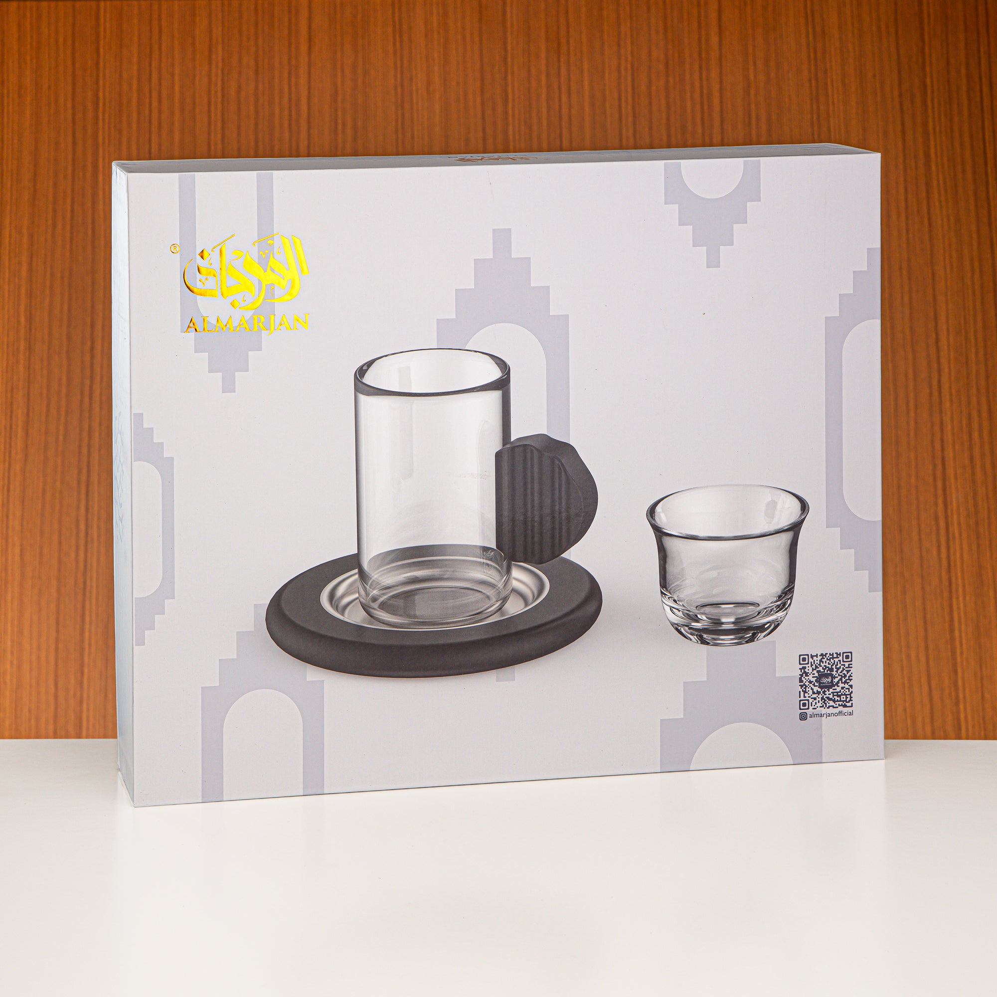 طقم شاي وقهوة المرجان 18 قطعة، نيكل ذهبي مطفي، أكواب زجاج بوريكسيلات، صحون تقديم ABS، موديل FG820-18 NI/MG