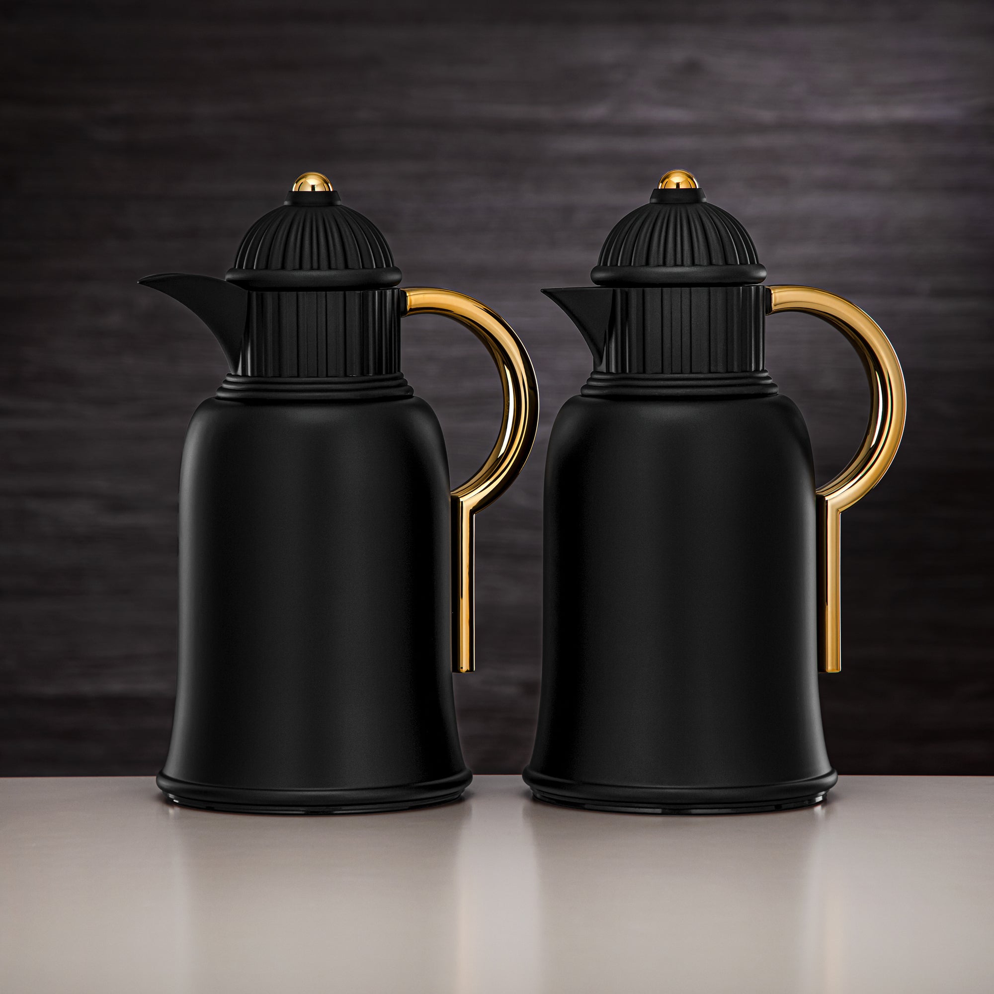Almarjan Vacuum Flask Set 1L + 1L Matt Black & Gold