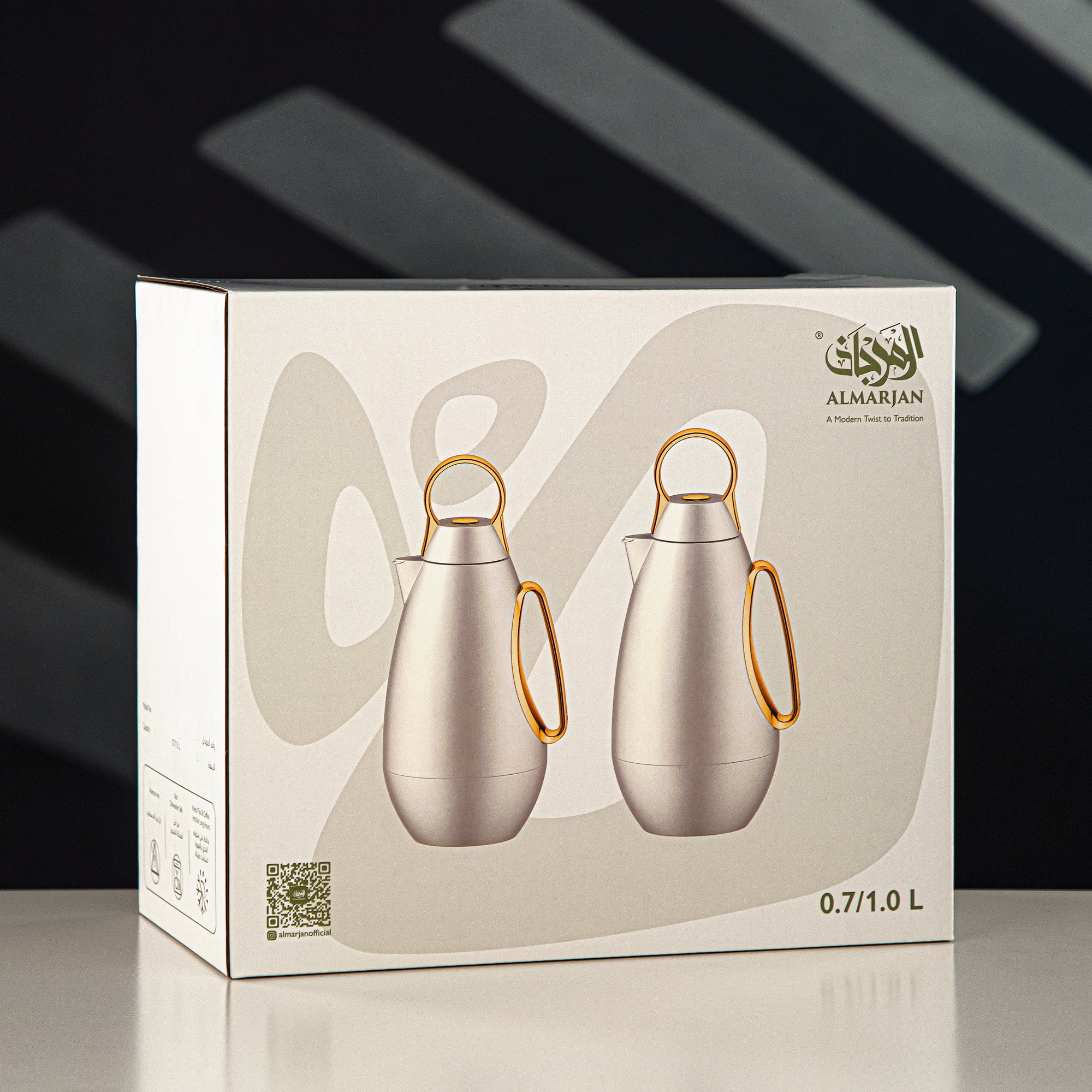 Almarjan Vacuum Flask Set ABS, White 1L + 1L (PBA-FRW) - For Modern Families