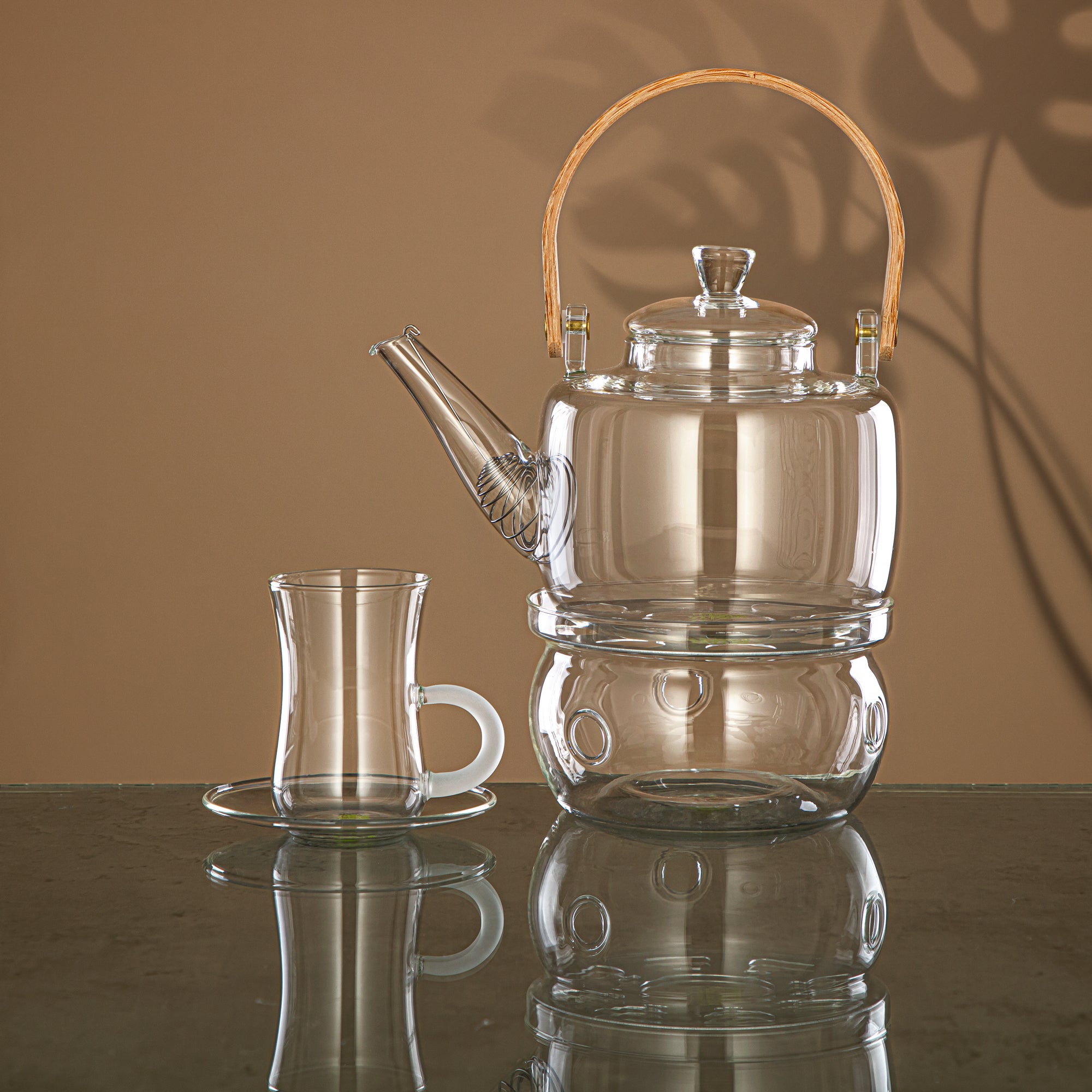 Almarjan Tea Set 14 Pieces, Borosilicate Glass, Clear & Frost (GLS0010129) - Elegant Serveware