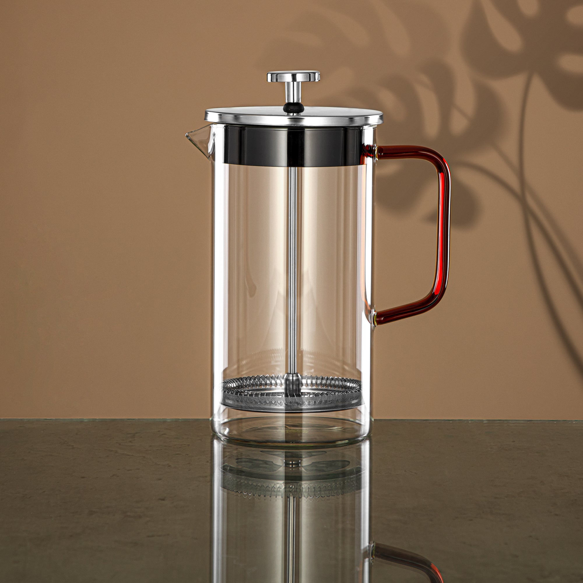 Almarjan French Press, Borosilicate Glass, 1L, Clear & Amber (GLS0010133) - Elegant Serveware