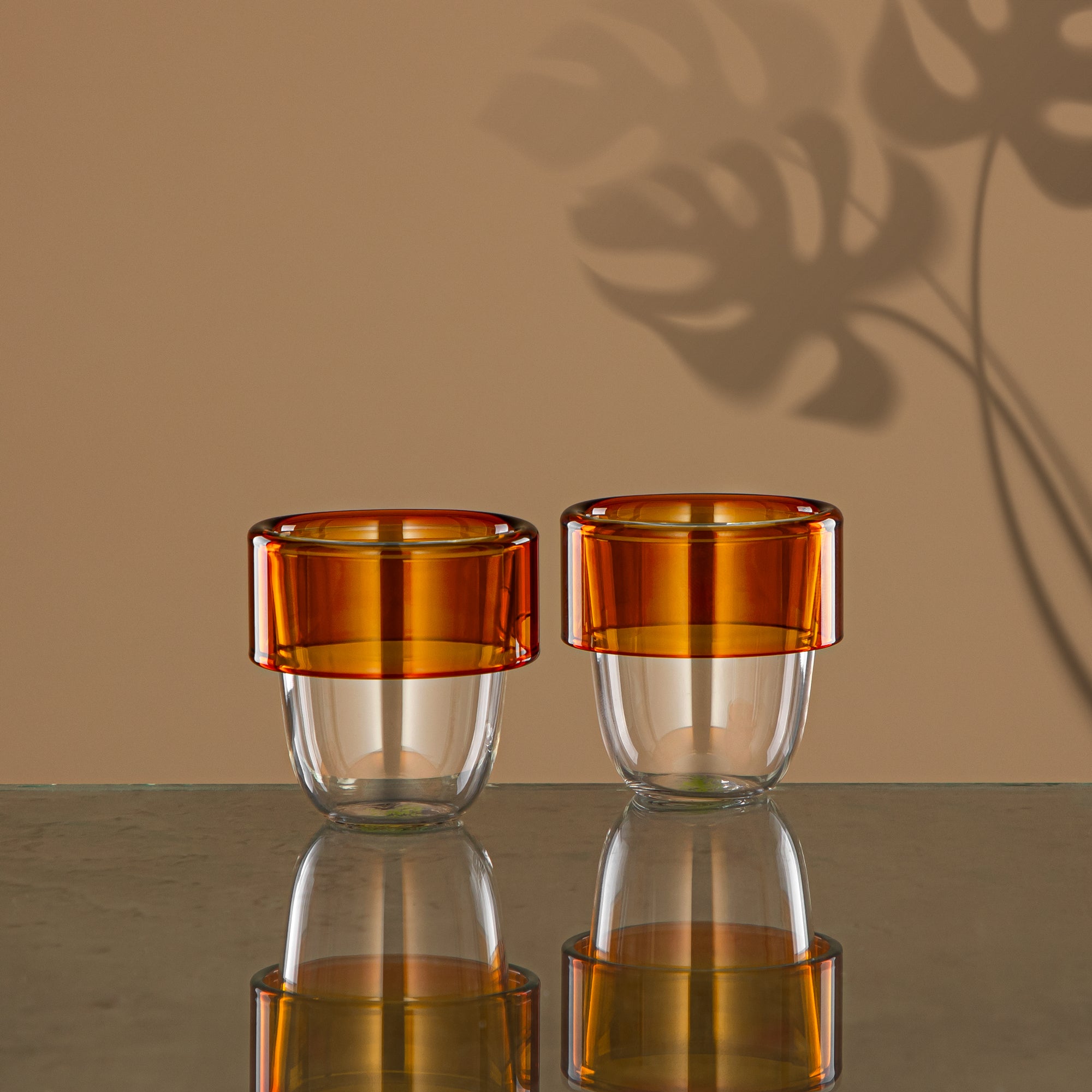 Almarjan Arabic Coffee Set 6 Pieces, Borosilicate Glass, Clear & Amber (GLS0010143) - Arabic Coffee