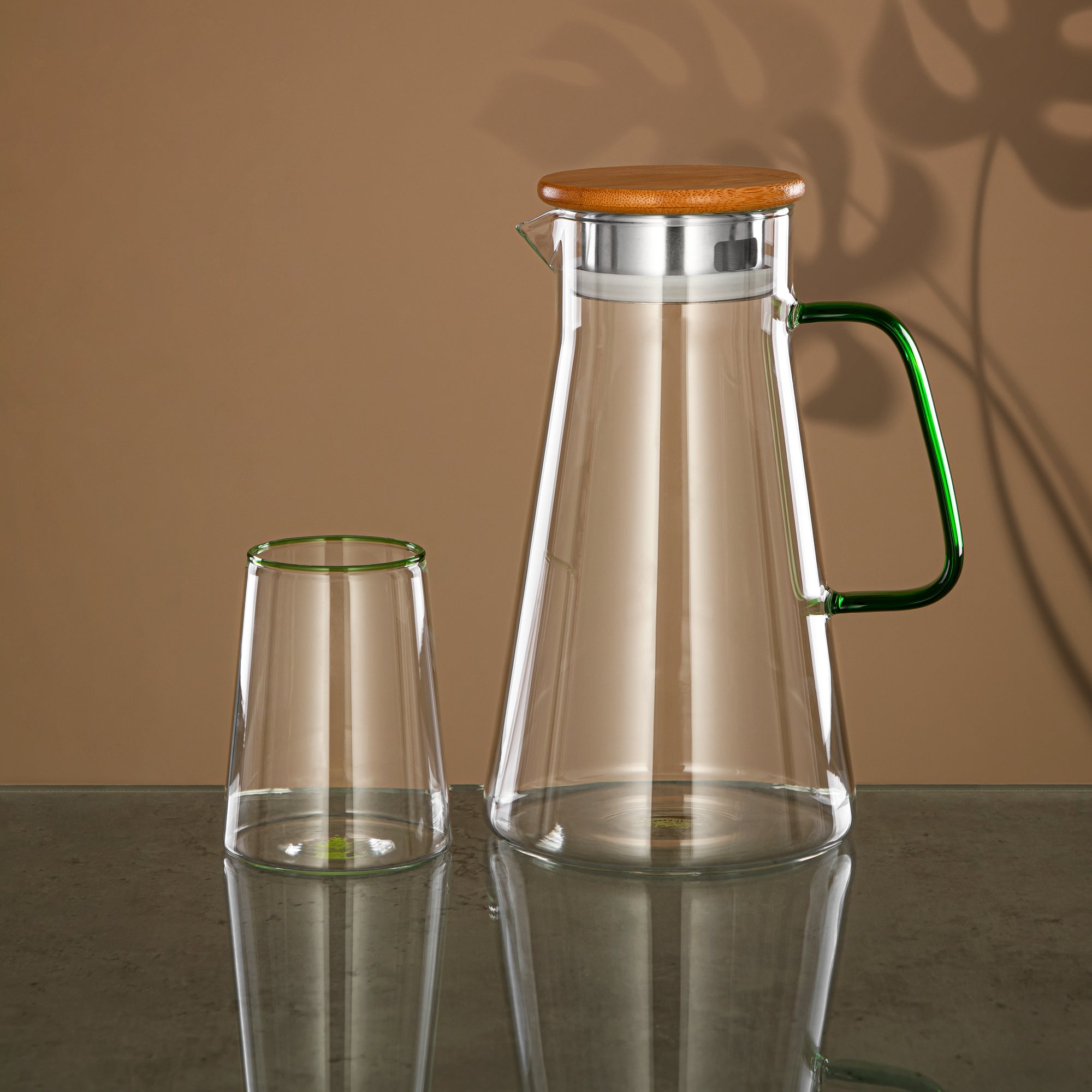 Almarjan Water Set 5 Pieces, Borosilicate Glass, Clear & Green (GLS0010163) - Elegant Serveware