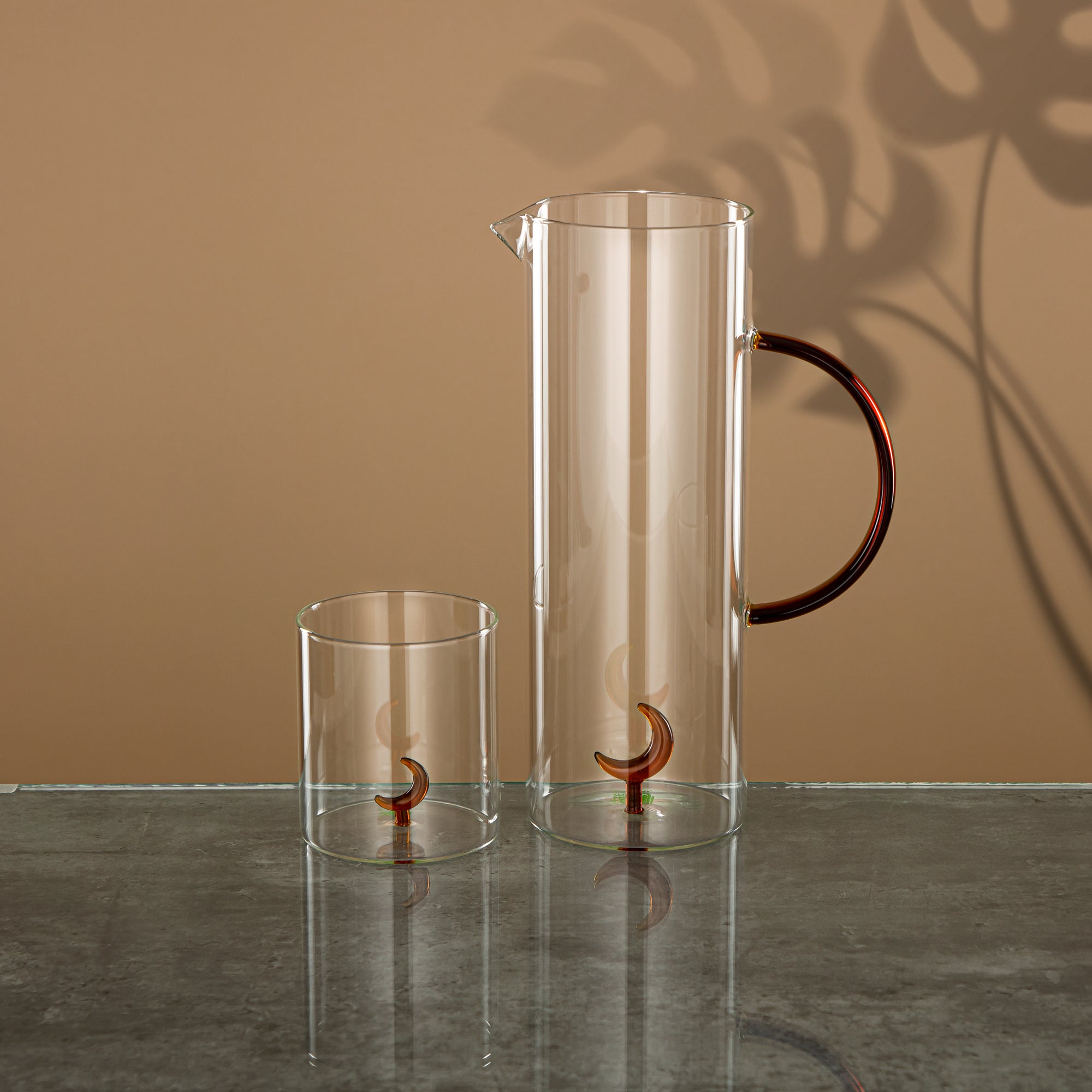 Almarjan Water Set 5 Pieces, Borosilicate Glass, Clear & Amber (GLS0010177) - Moonrise Collection