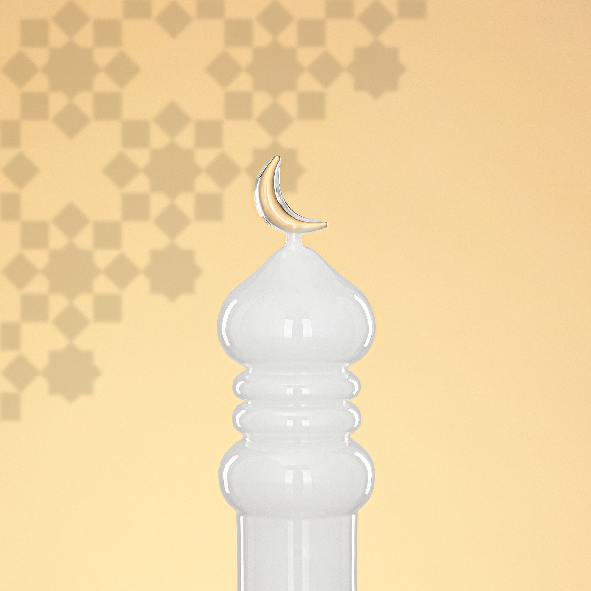 Almarjan Minaret Table Decoration 24cm x 8cm White with Clear Crescent Moon – Noor Al Layali